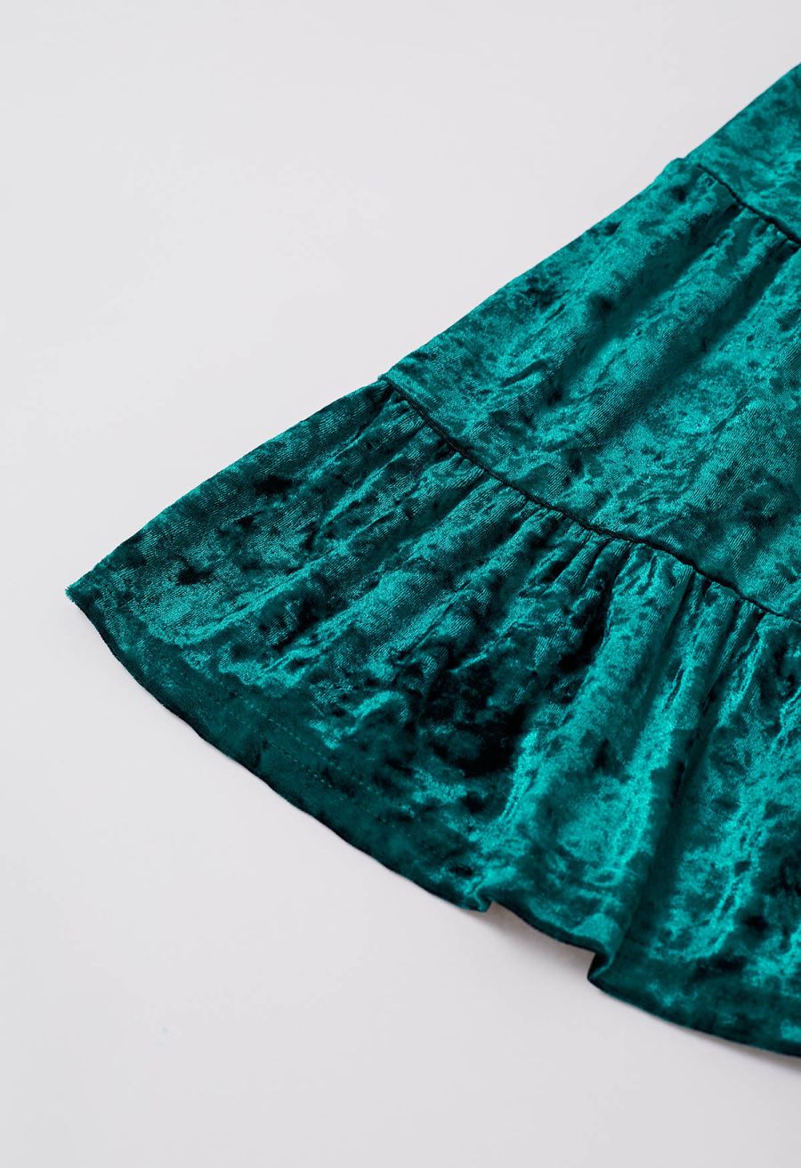 Posh Shirred Velvet Skater Dress in Teal