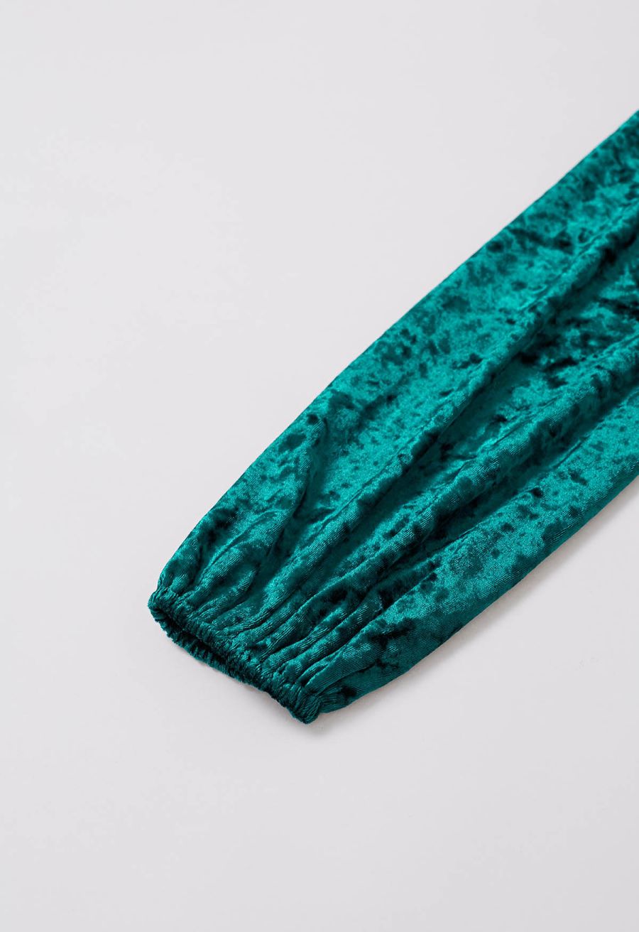 Posh Shirred Velvet Skater Dress in Teal