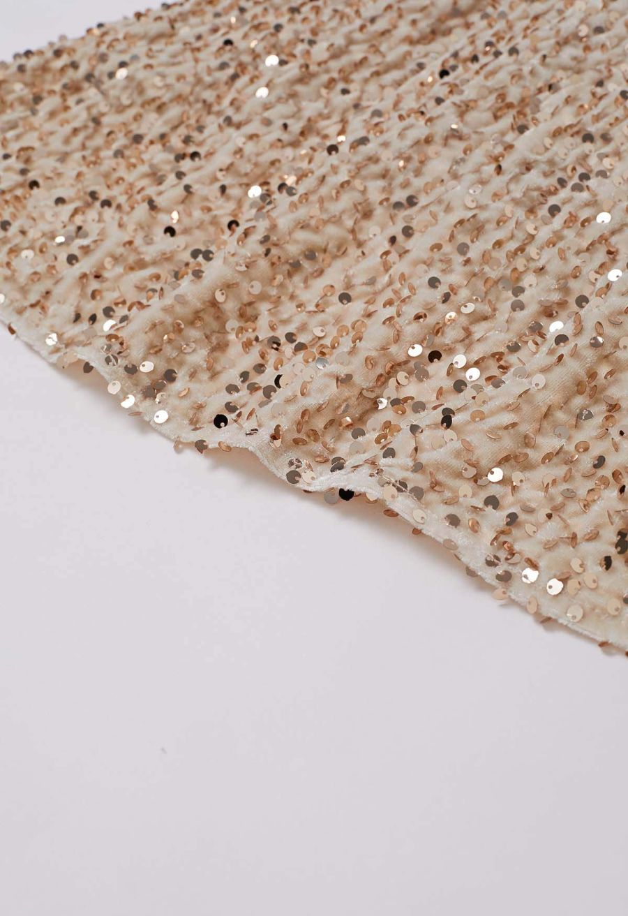 Dazzling Dream Sequin Velvet Maxi Skirt in Champagne