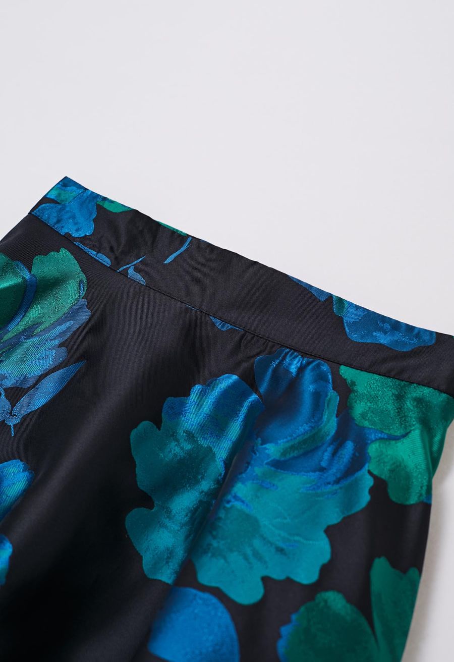 Floral Melody Jacquard A-Line Maxi Skirt in Teal