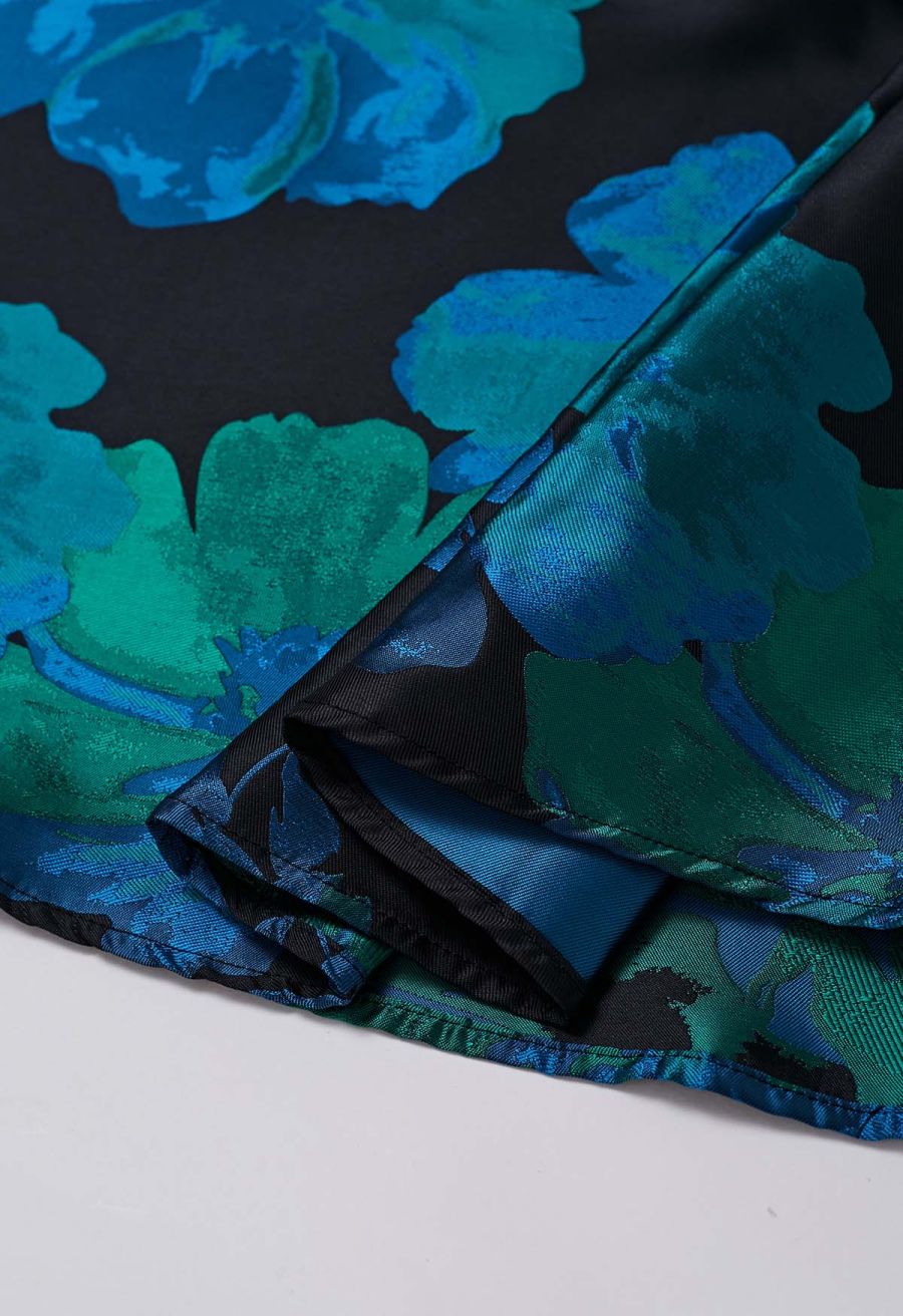 Floral Melody Jacquard A-Line Maxi Skirt in Teal