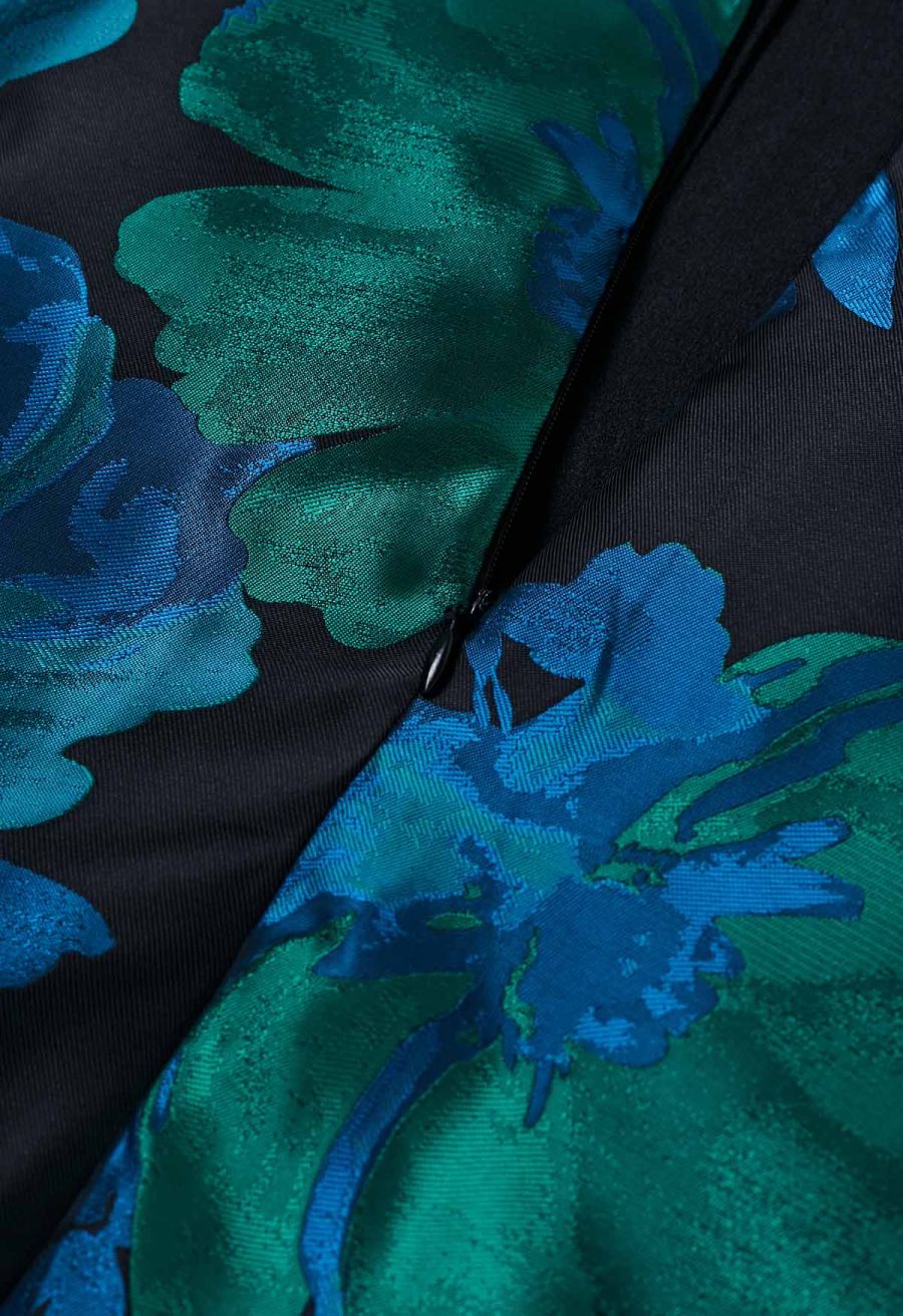 Floral Melody Jacquard A-Line Maxi Skirt in Teal