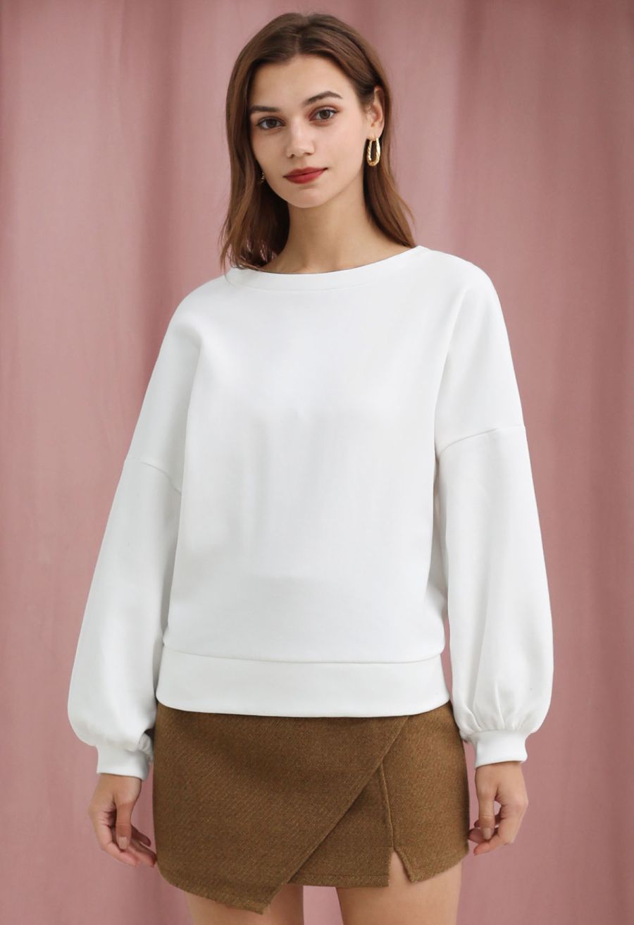 Notched Hem Wool-Blend Flap Mini Skirt in Camel