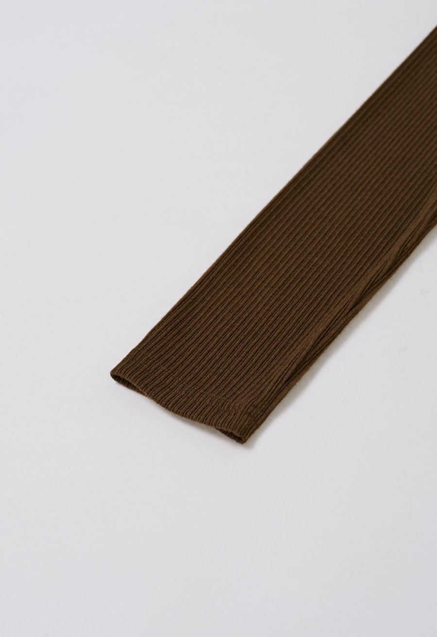 Twisted Mesh Spliced Knit Top in Brown