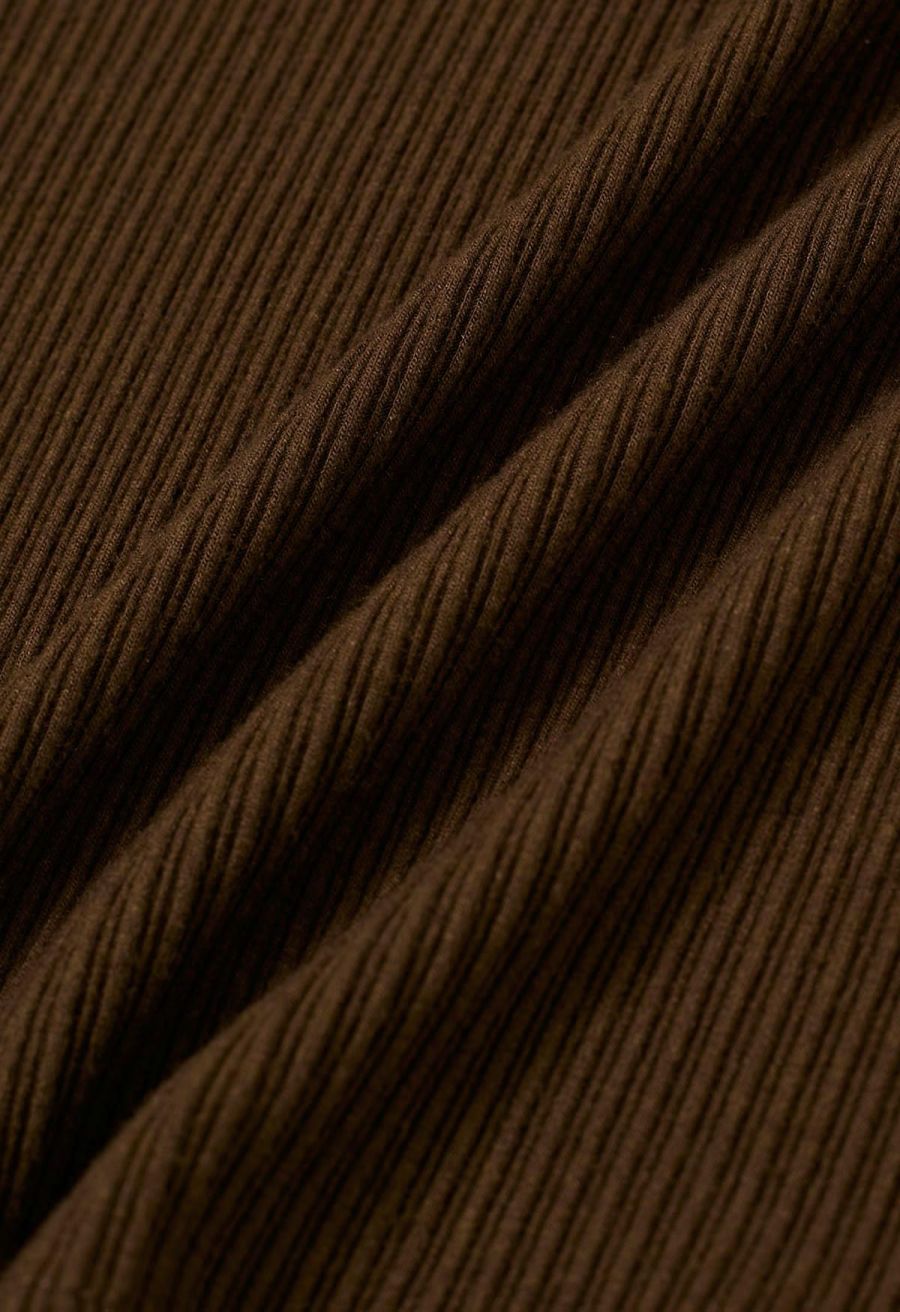 Twisted Mesh Spliced Knit Top in Brown