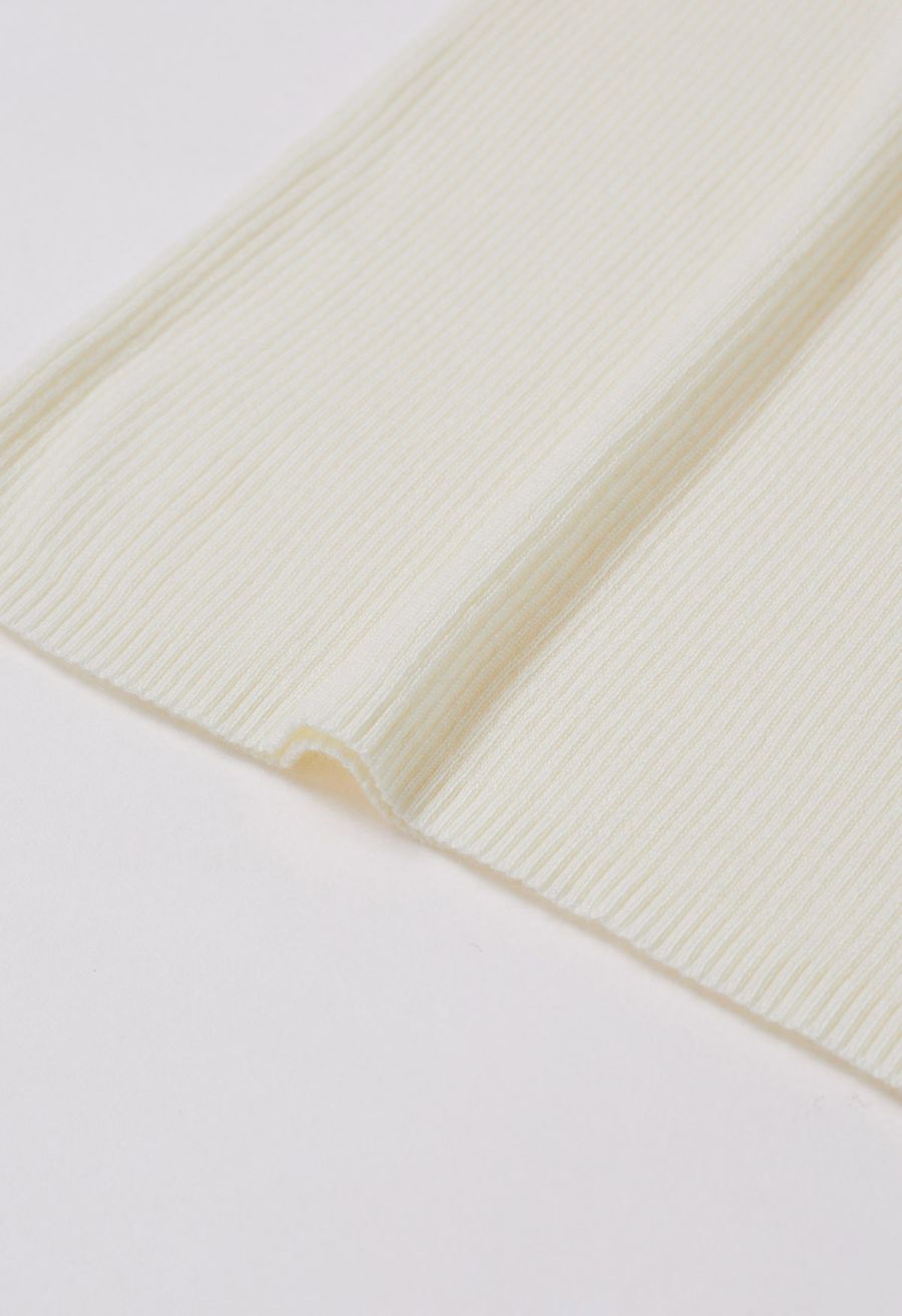 Fake Two-Piece High Neck Knit Top in Cream