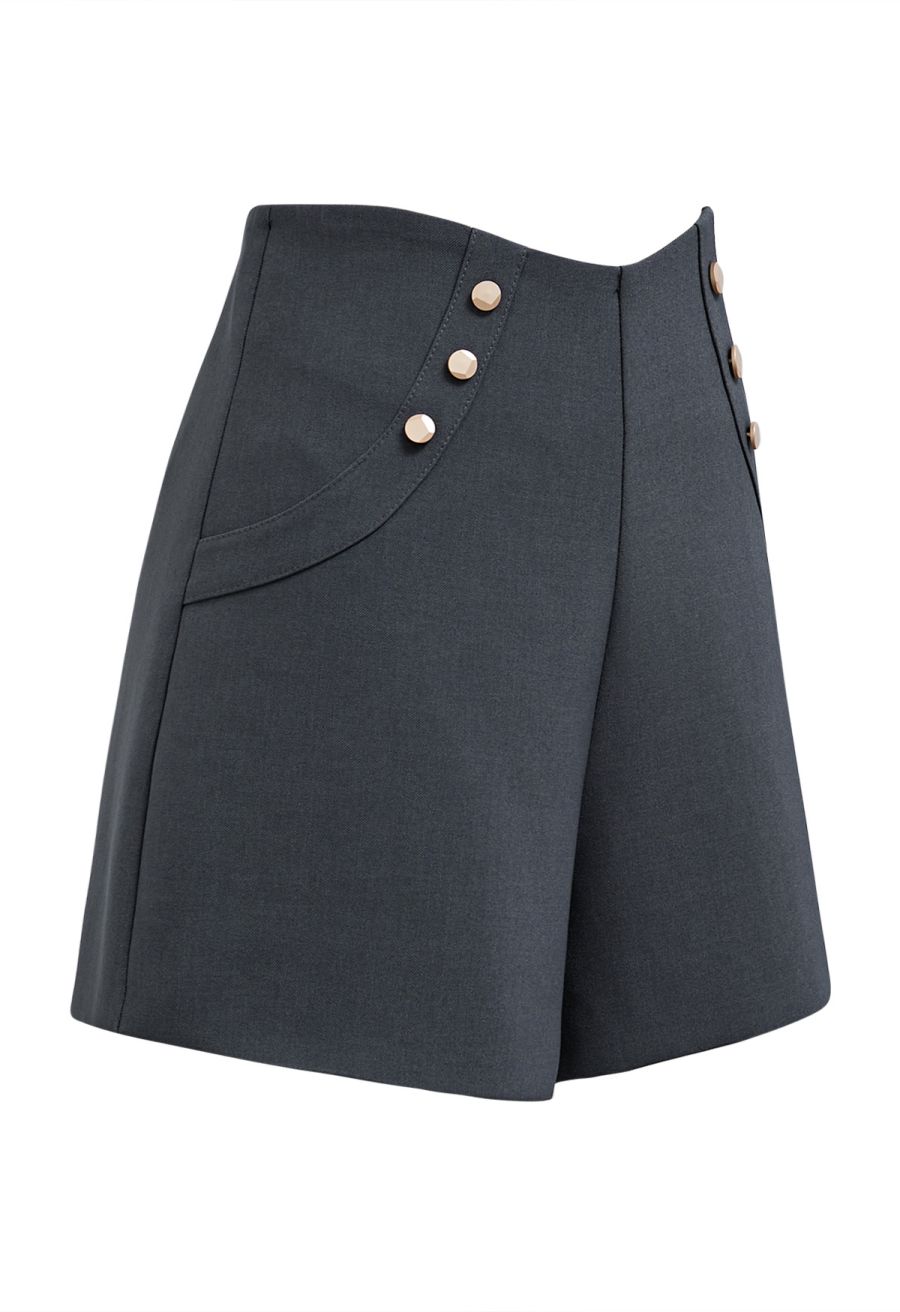 High Waist Button Decorated Shorts in Grey