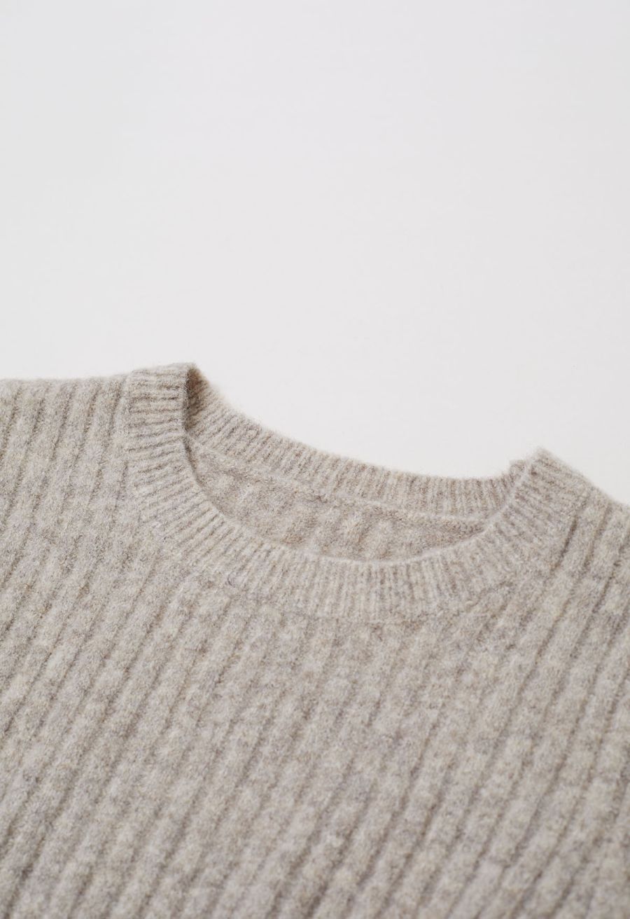 Cross Waist Wool-Blend Top and Skirt Set in Oatmeal