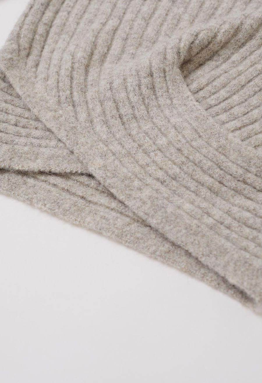Cross Waist Wool-Blend Top and Skirt Set in Oatmeal