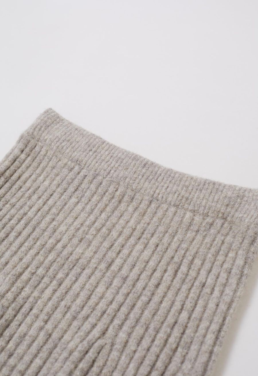 Cross Waist Wool-Blend Top and Skirt Set in Oatmeal