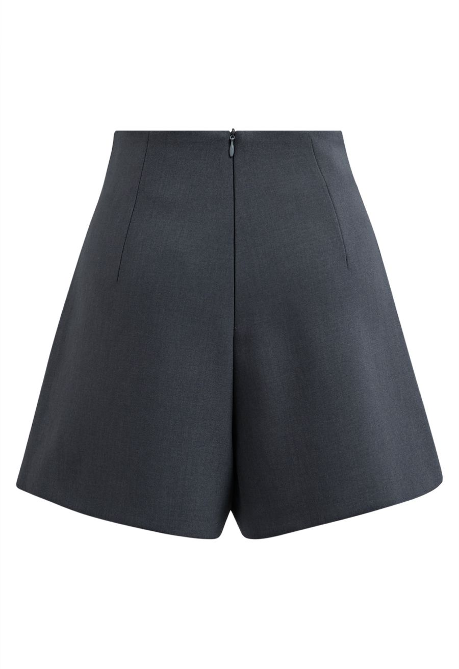 High Waist Button Decorated Shorts in Grey