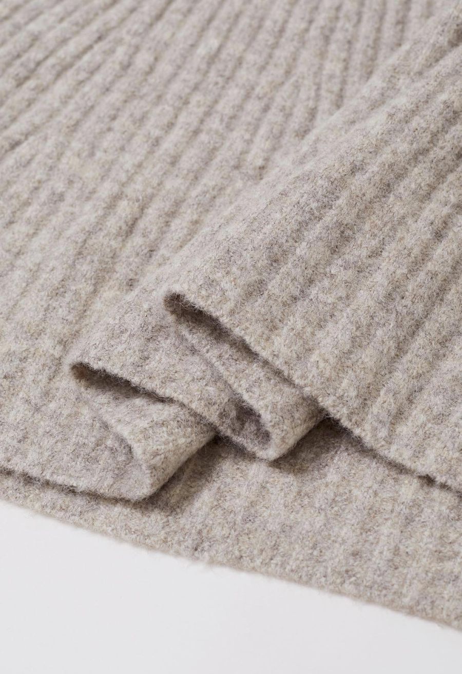 Cross Waist Wool-Blend Top and Skirt Set in Oatmeal
