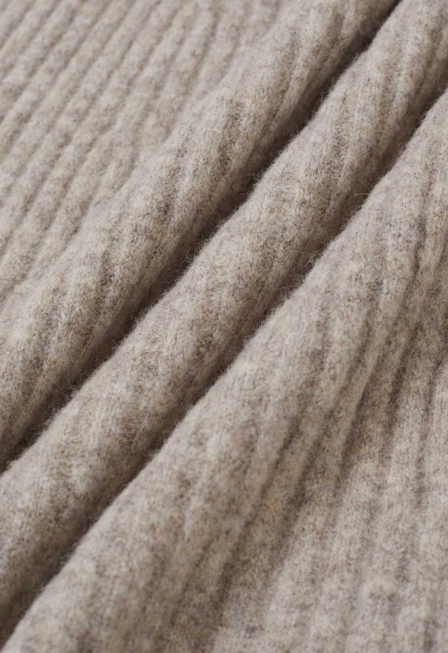 Cross Waist Wool-Blend Top and Skirt Set in Oatmeal