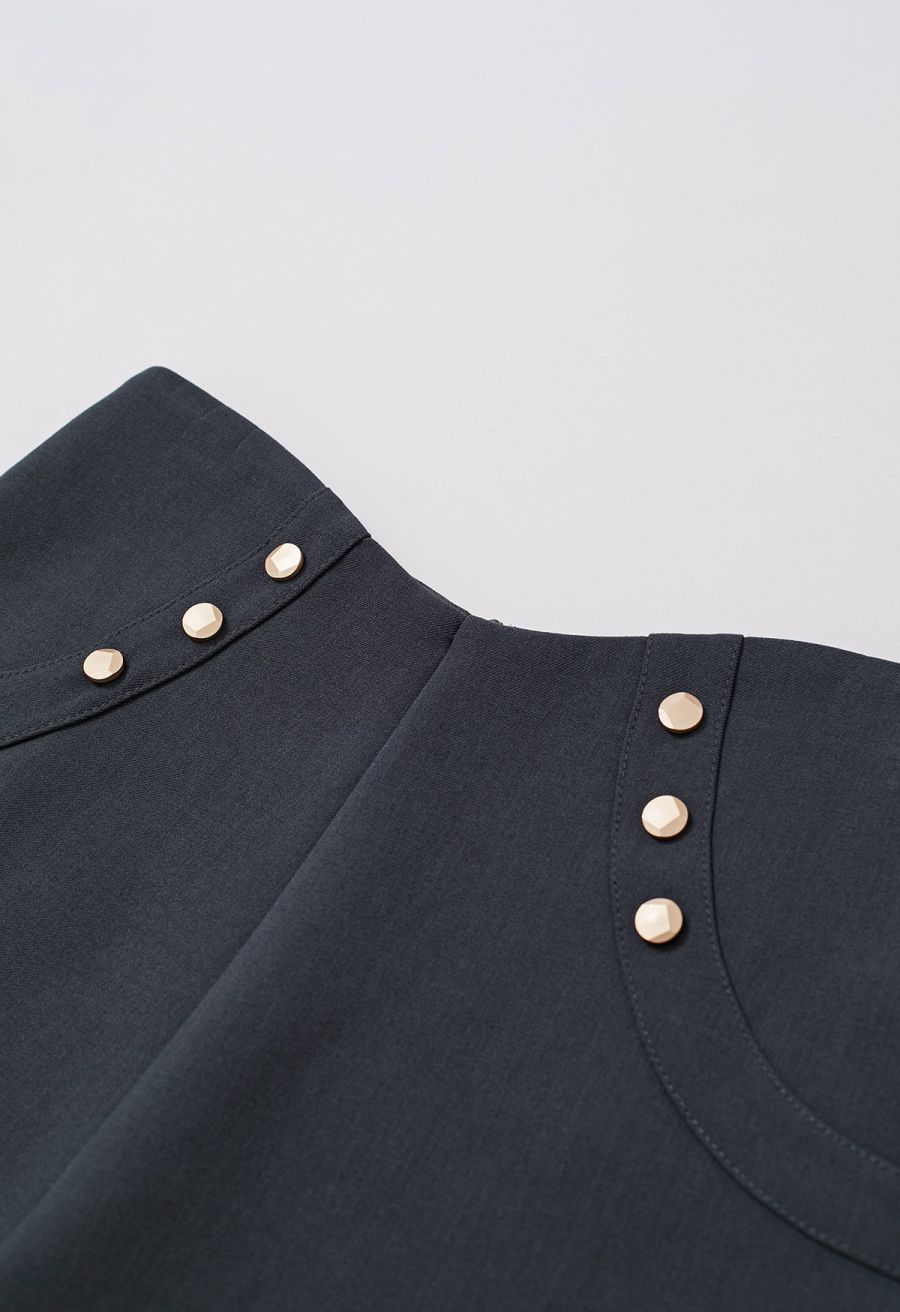 High Waist Button Decorated Shorts in Grey