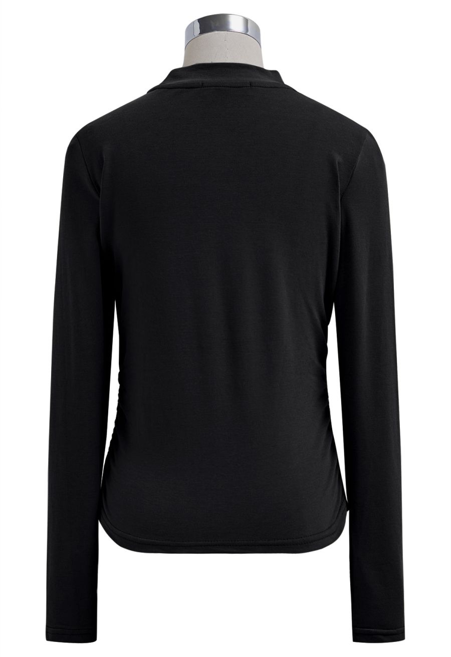 Cut Out Choker Neck Ruched Top in Black