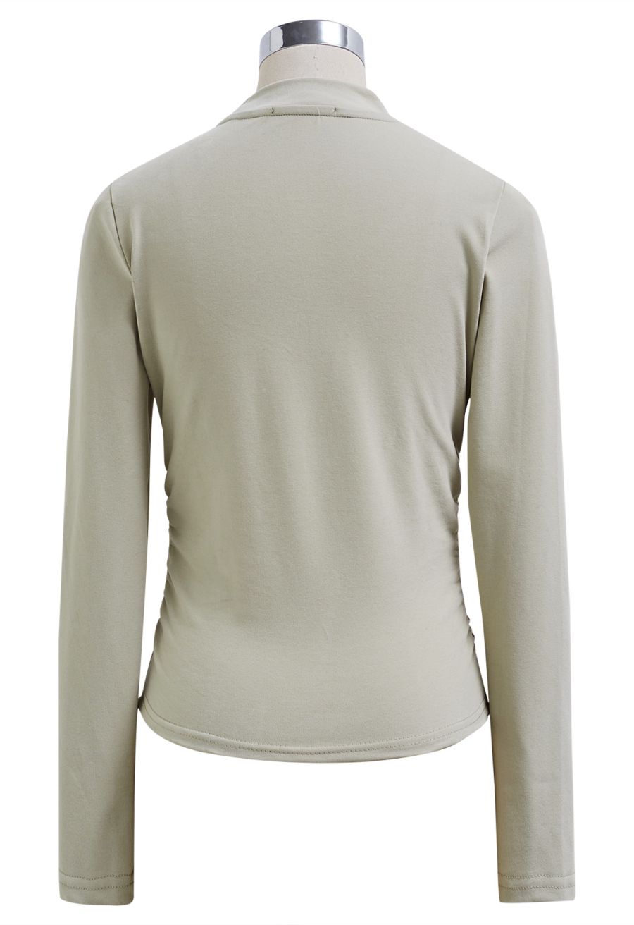 Cut Out Choker Neck Ruched Top in Sage