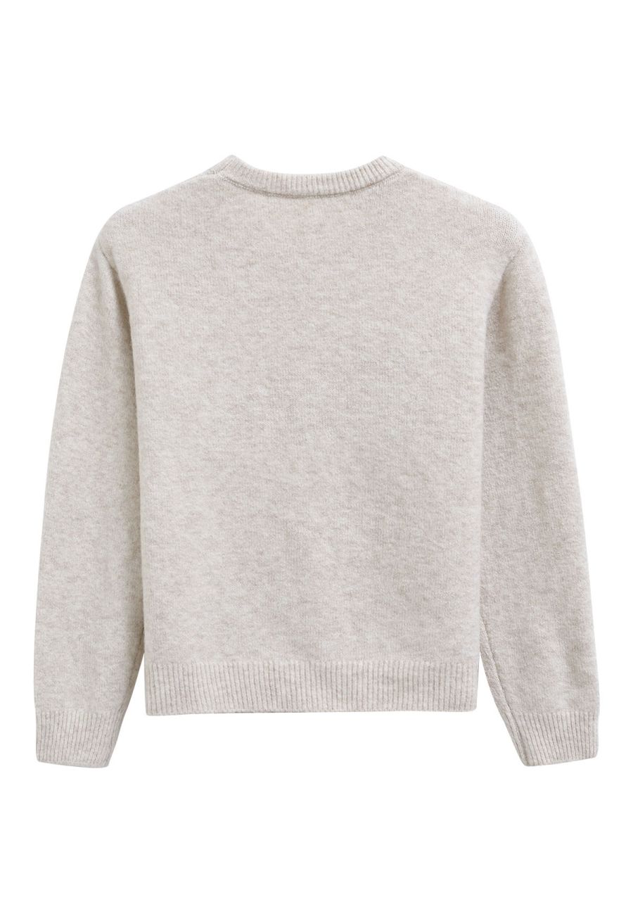 Bowknot Ribbon Pattern Ribbed Edge Knit Sweater