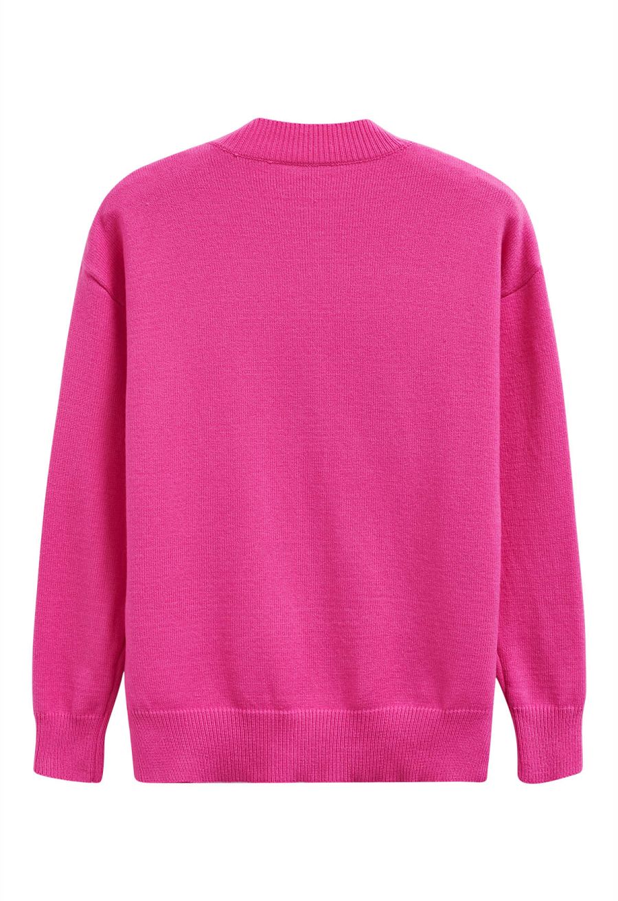 Red Lips Pattern Knit Sweater in Hot Pink
