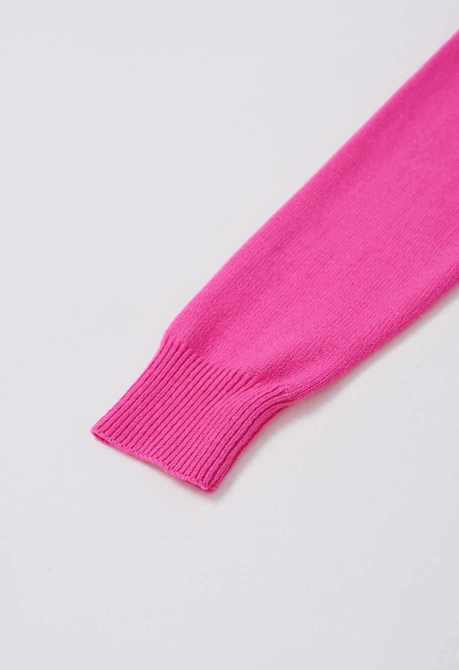 Red Lips Pattern Knit Sweater in Hot Pink