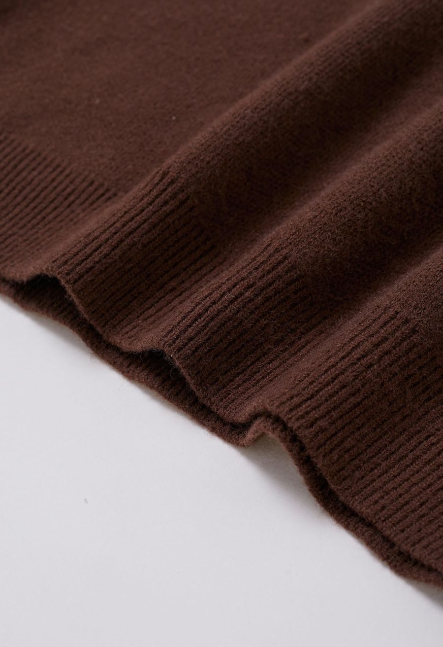 Contrast Flower Pattern Knit Sweater in Brown