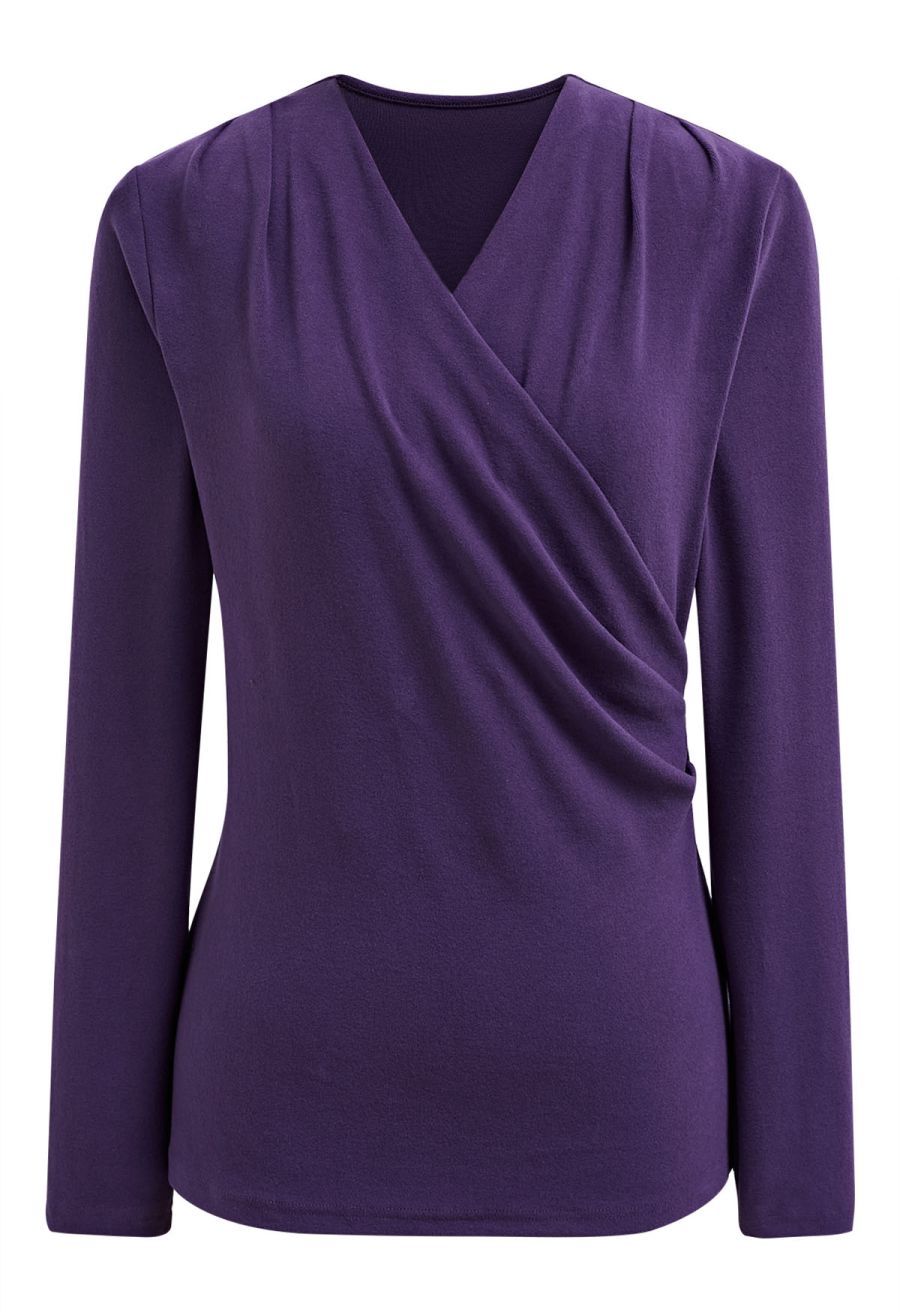 Solid Color Soft Wrap Top in Purple