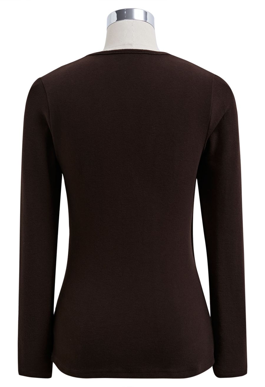 Solid Color Soft Wrap Top in Brown