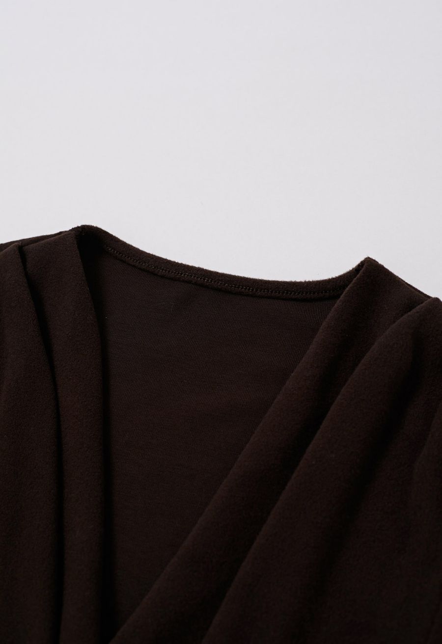 Solid Color Soft Wrap Top in Brown