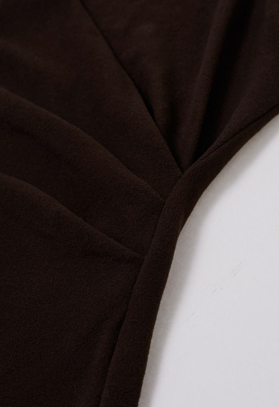 Solid Color Soft Wrap Top in Brown