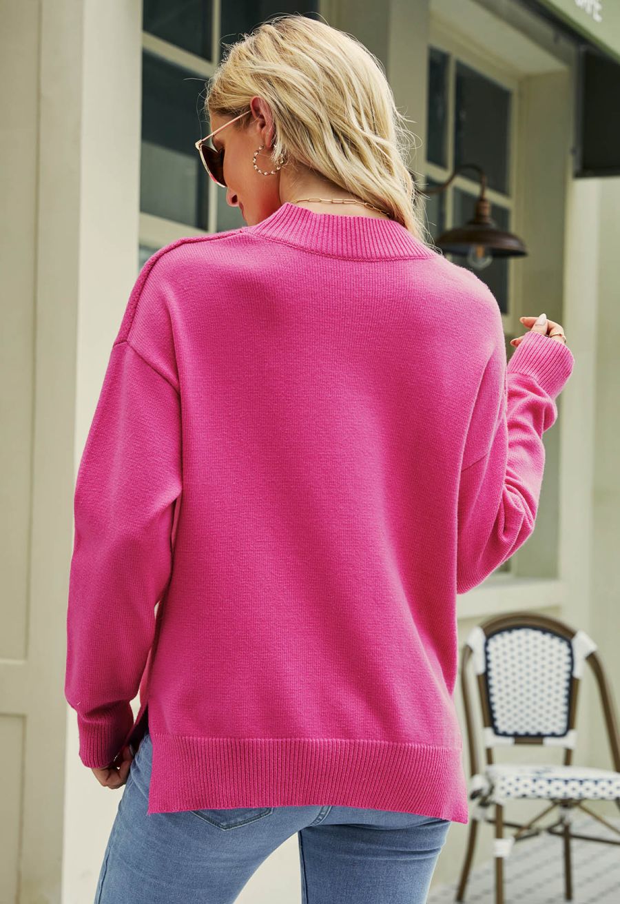Red Lips Pattern Knit Sweater in Hot Pink