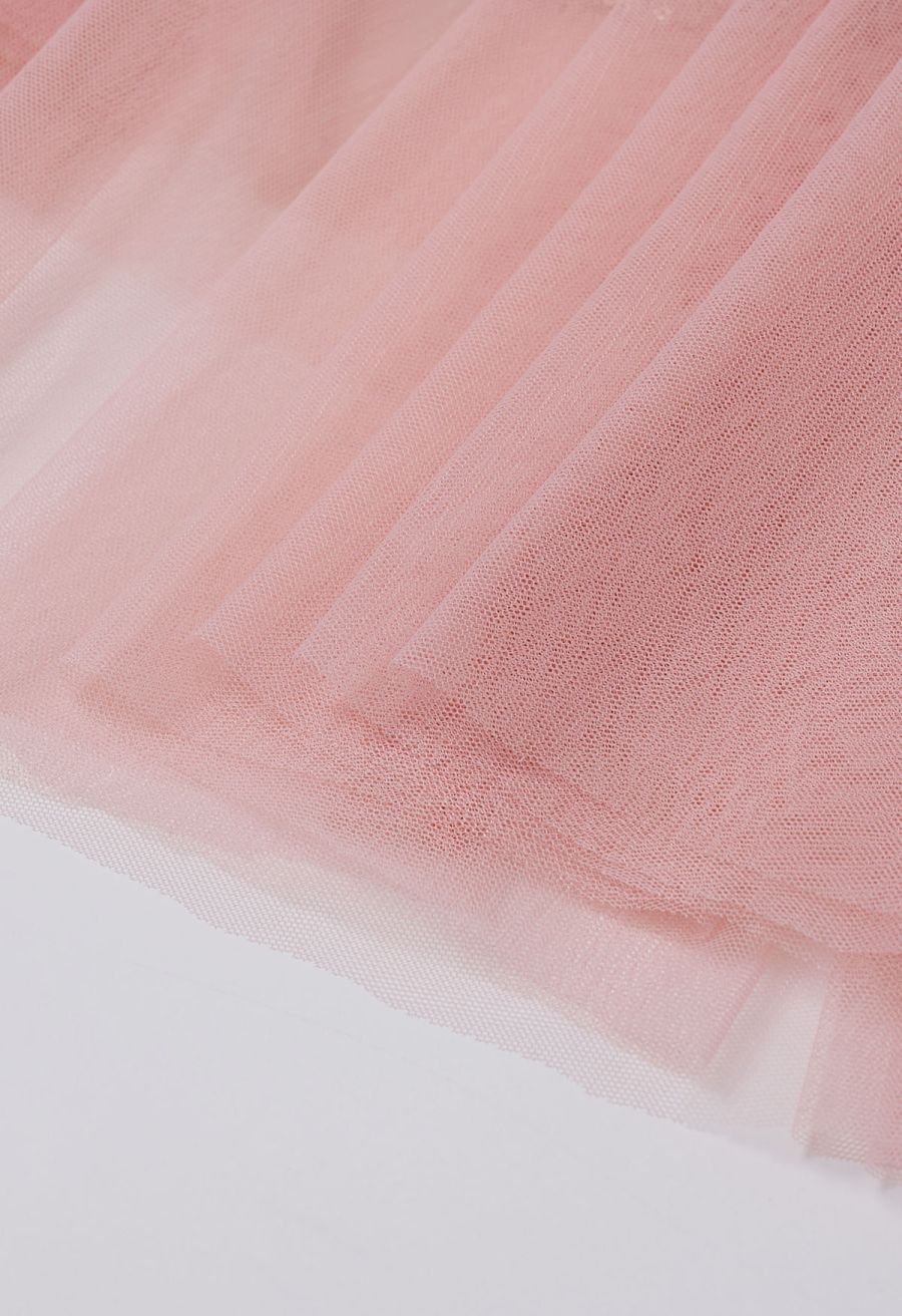 Ravishing Sequins Mesh Tulle Midi Skirt in Pink