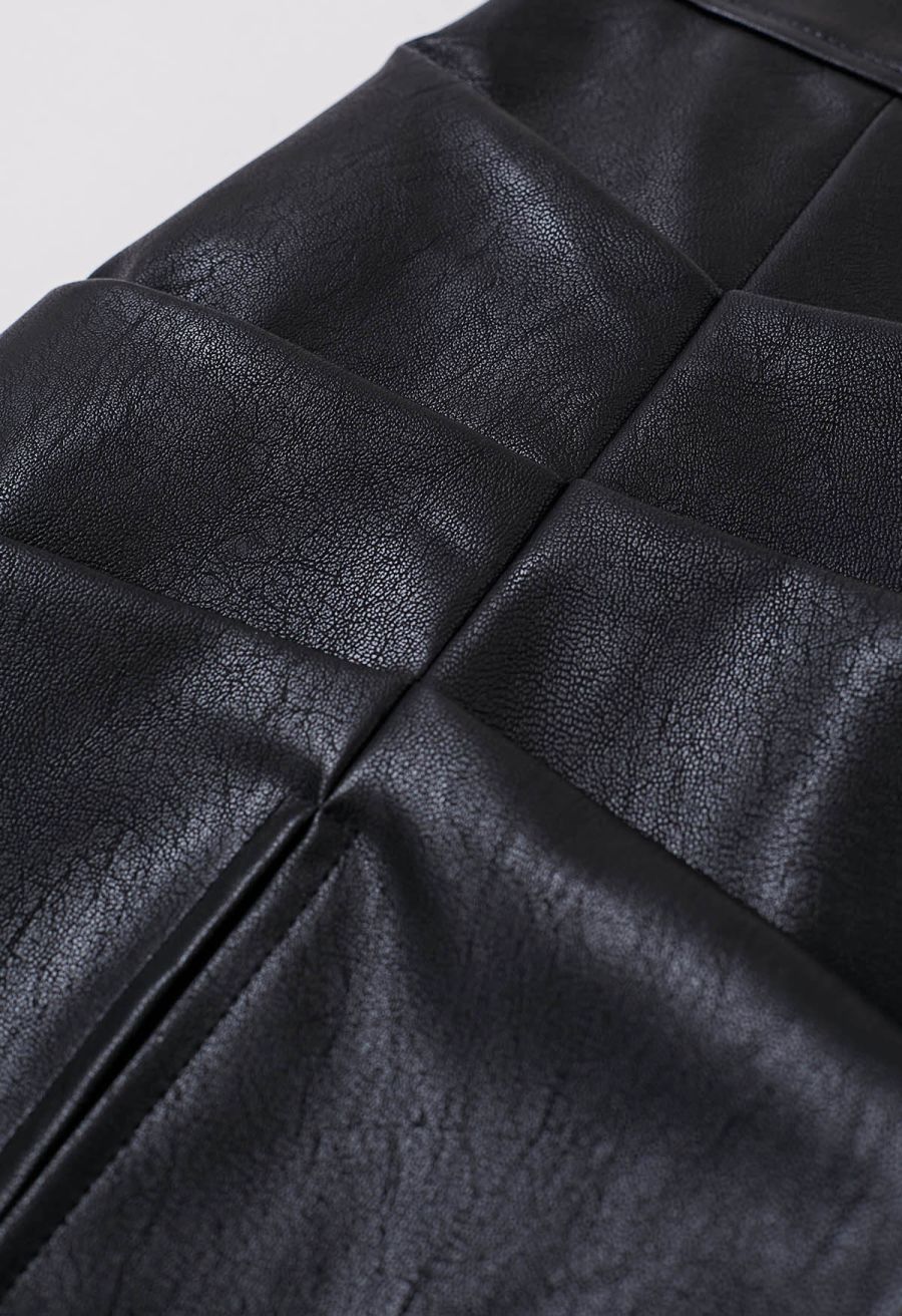Faux Leather Pleat Detail Mini Skirt in Black