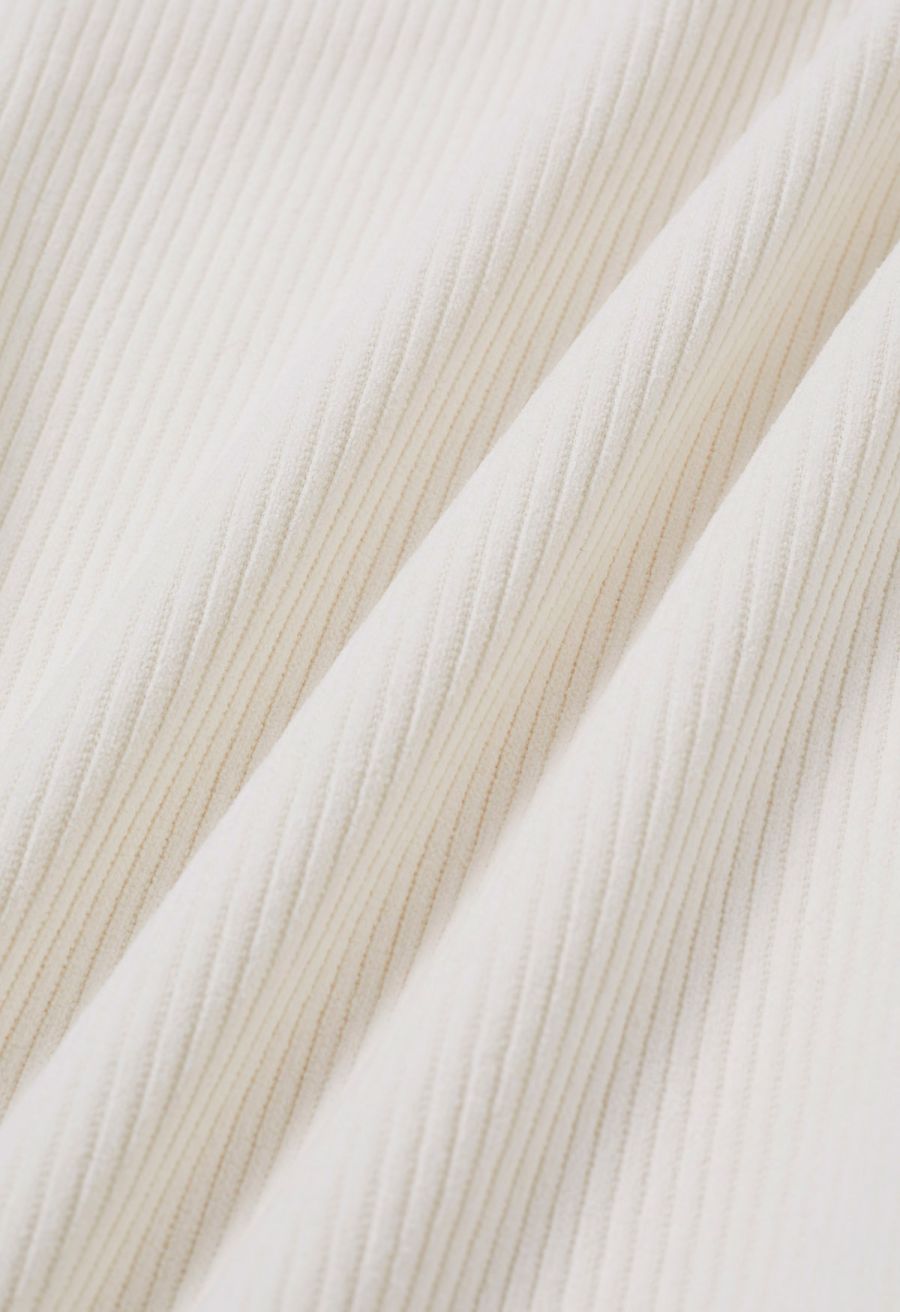 Fleece-Lined Corduroy Belted Straight-Leg Pants in White