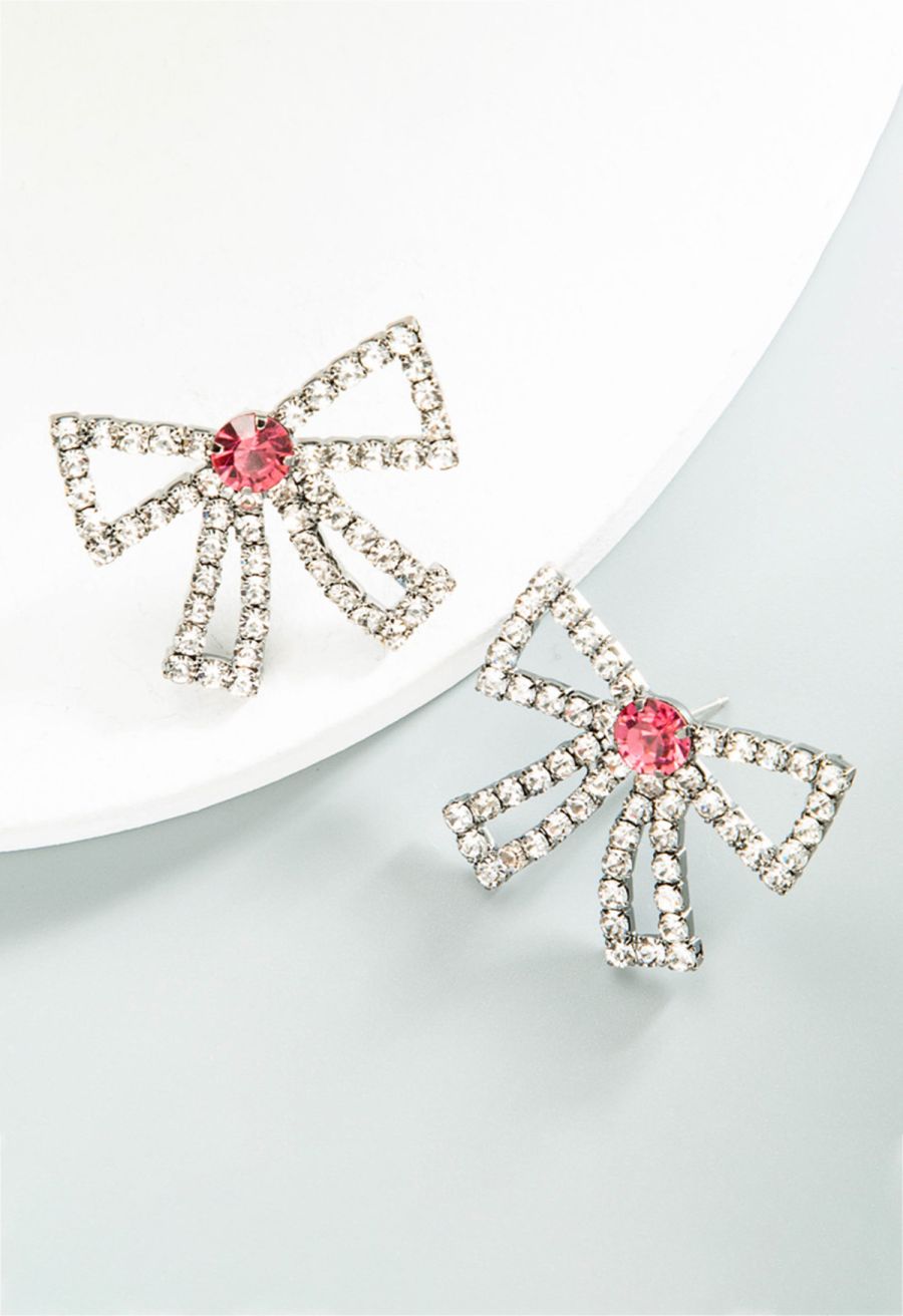 Hollow Out Bowknot Rhinestone Earrings