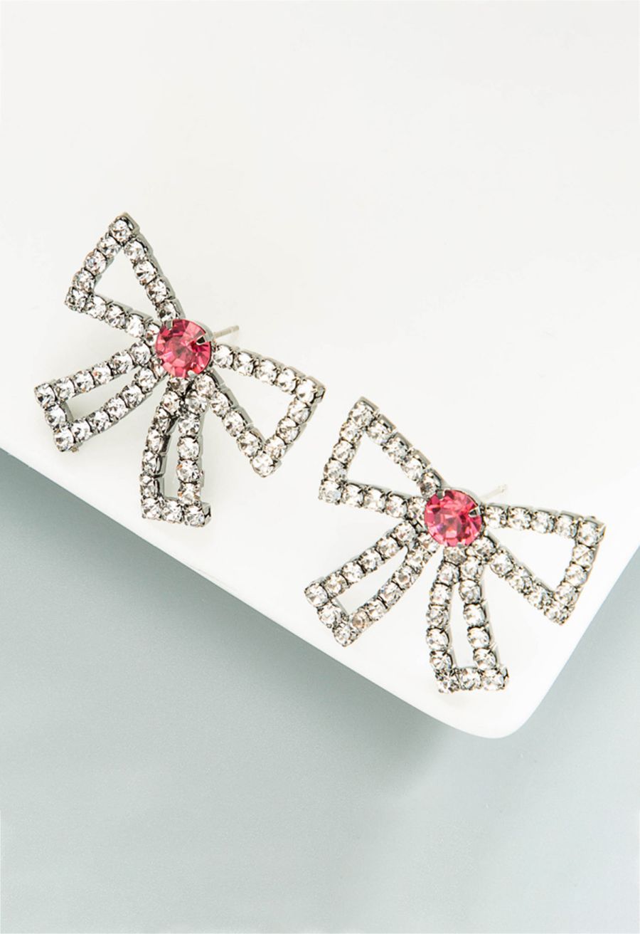 Hollow Out Bowknot Rhinestone Earrings