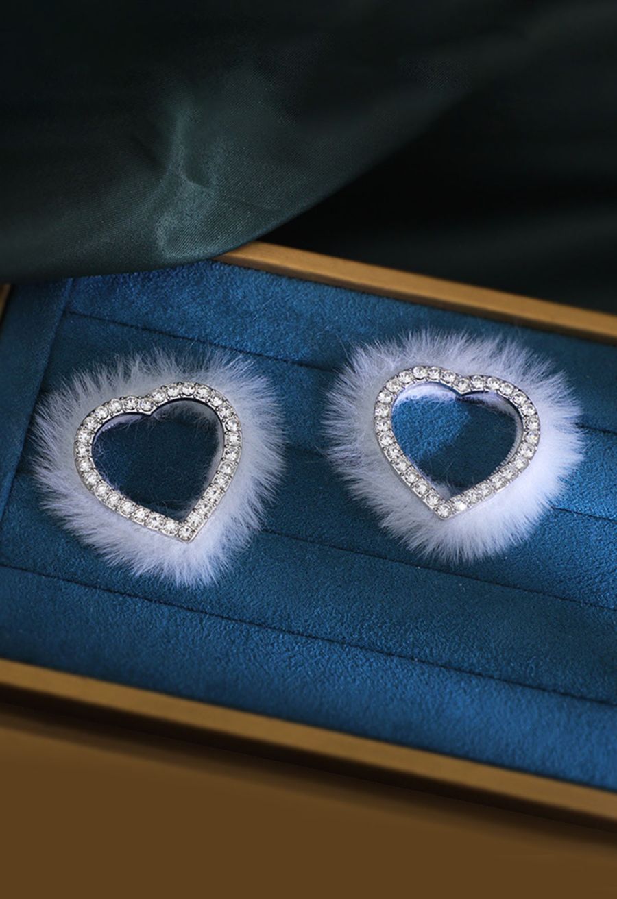 Feather Heart Shape Rhinestone Earrings