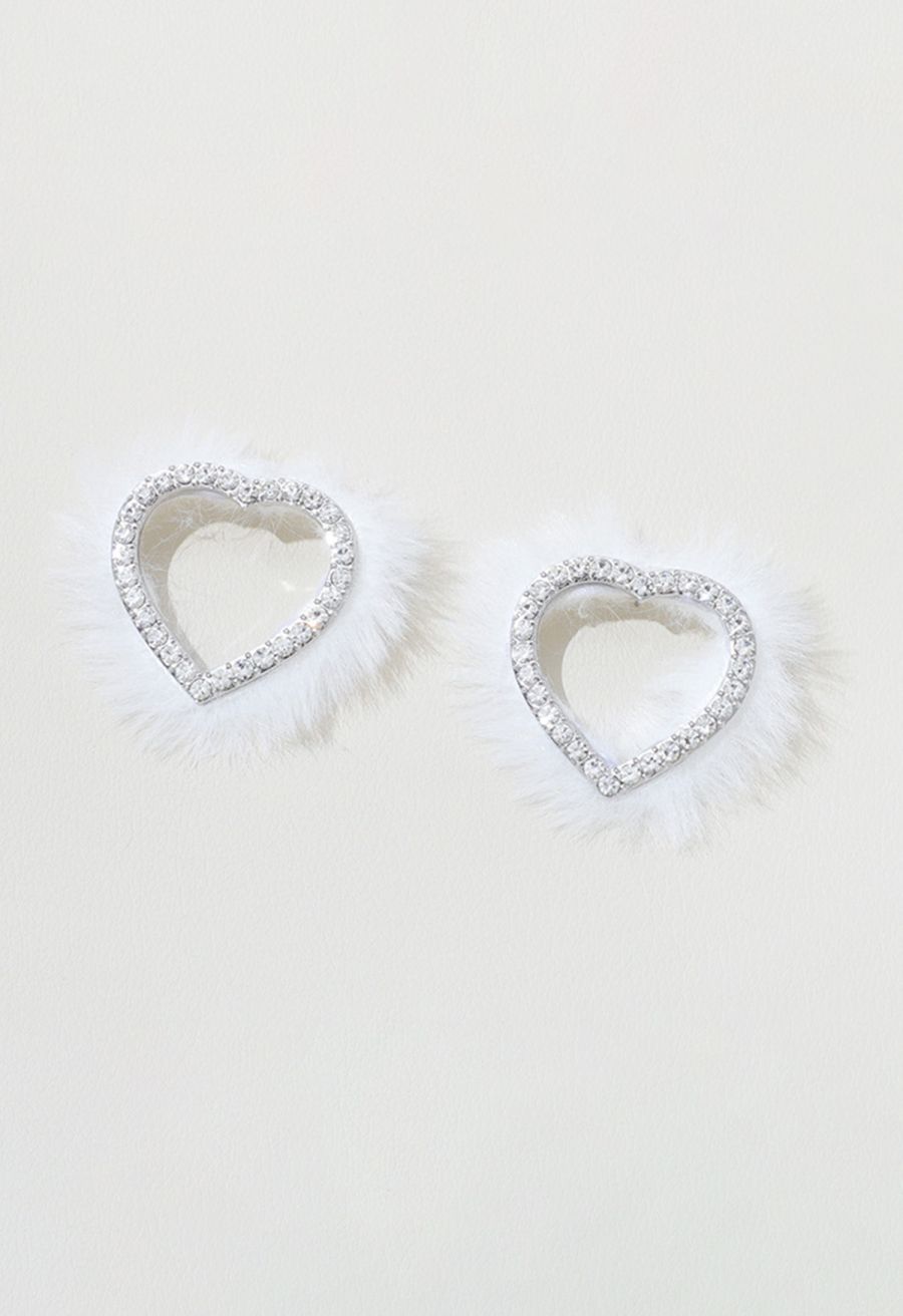Feather Heart Shape Rhinestone Earrings