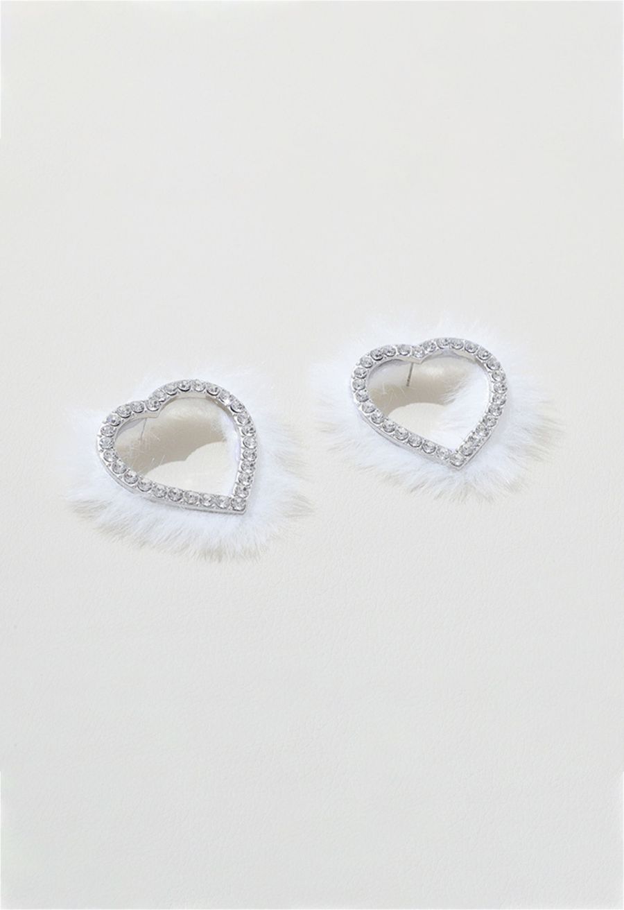 Feather Heart Shape Rhinestone Earrings