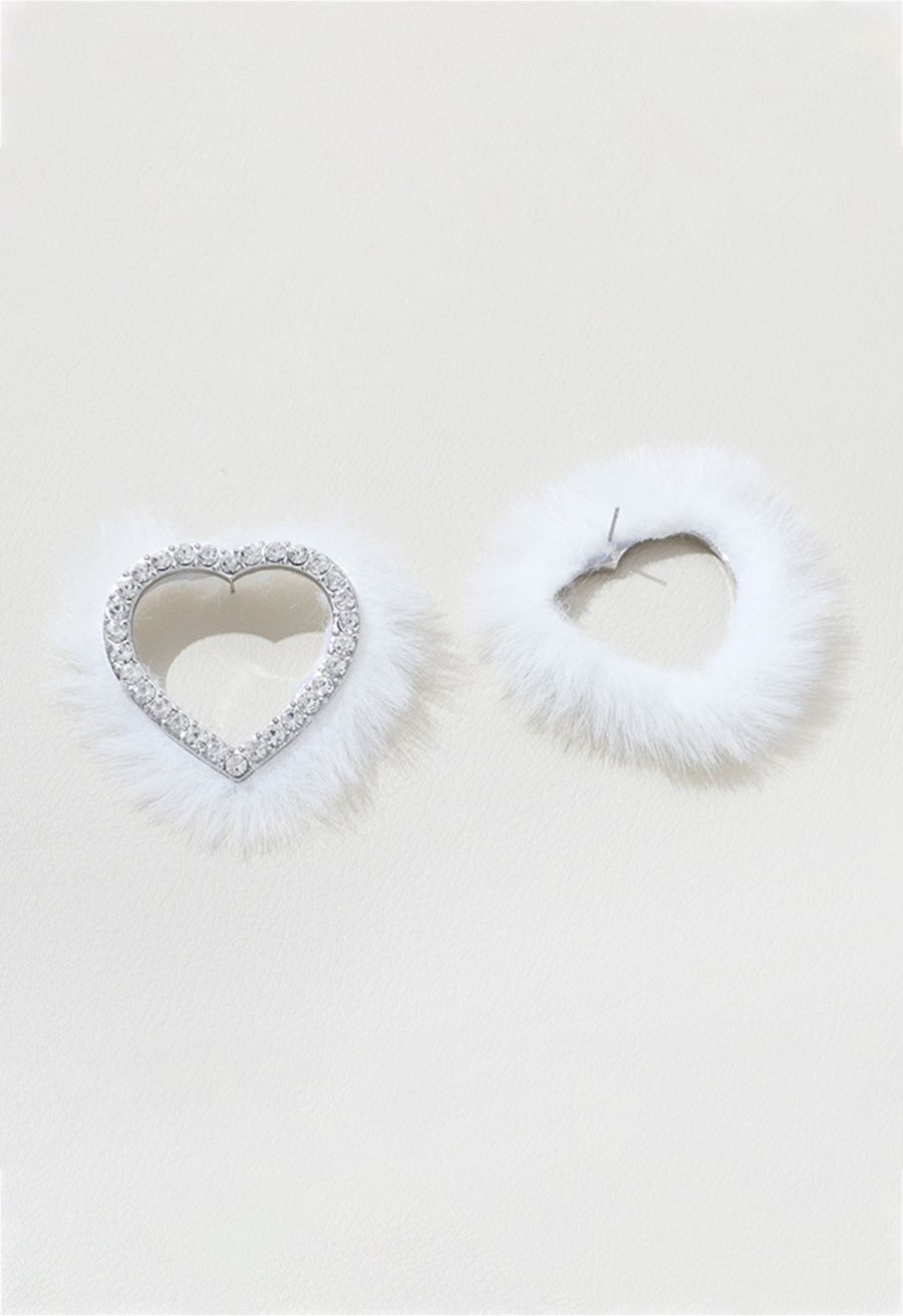 Feather Heart Shape Rhinestone Earrings