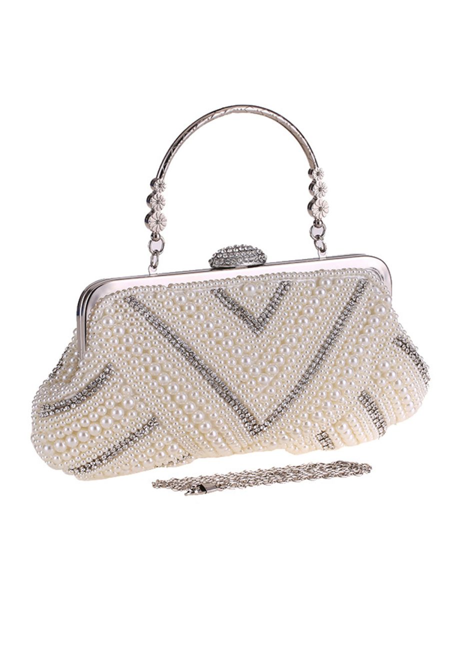 Herringbone Full Pearl Rhinestone Clutch