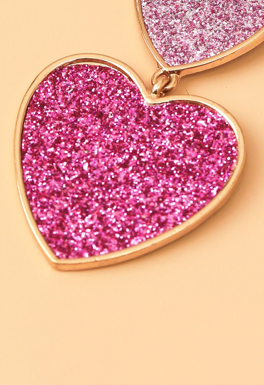 Glittering Triple-Heart Drop Earrings