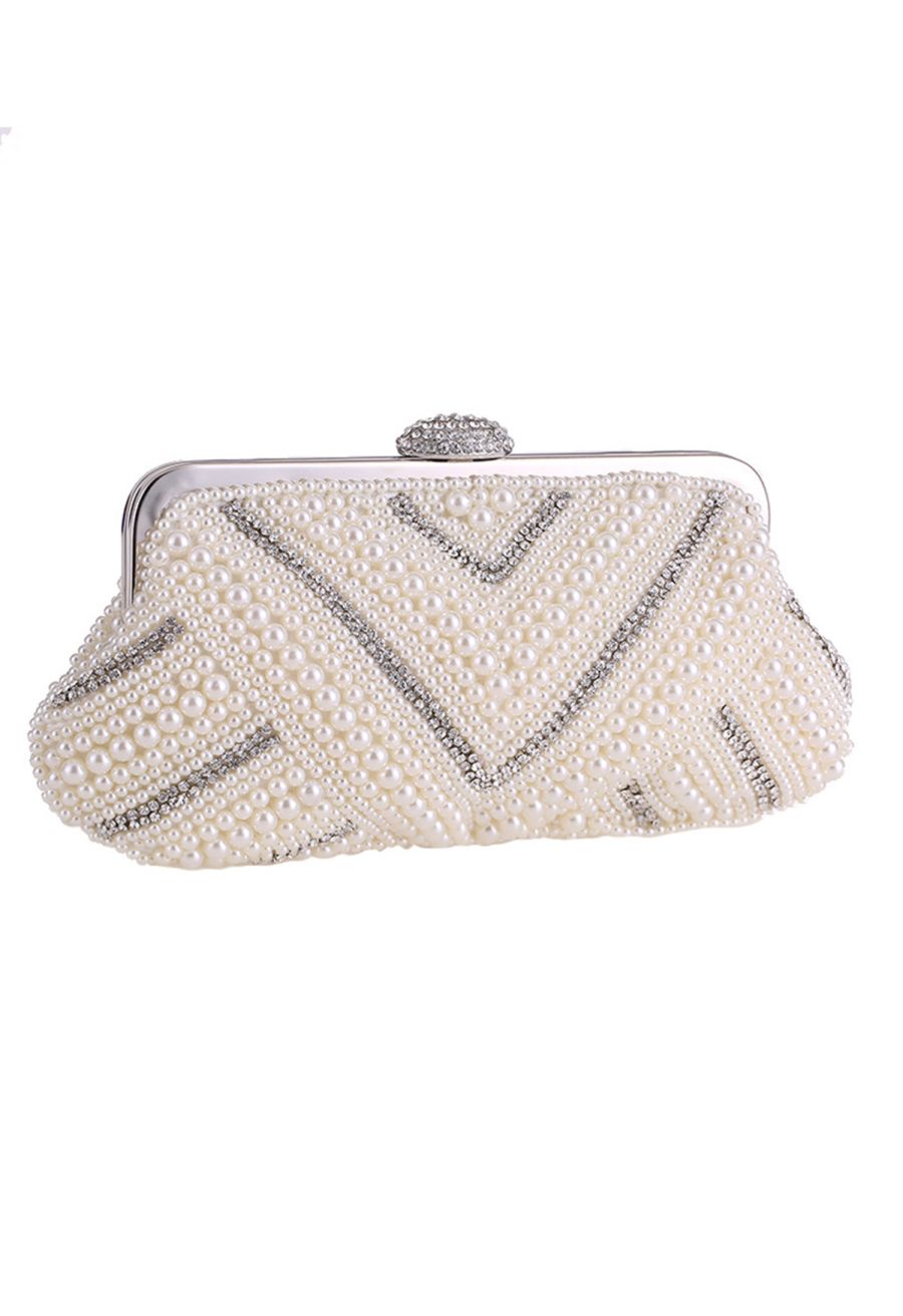 Herringbone Full Pearl Rhinestone Clutch