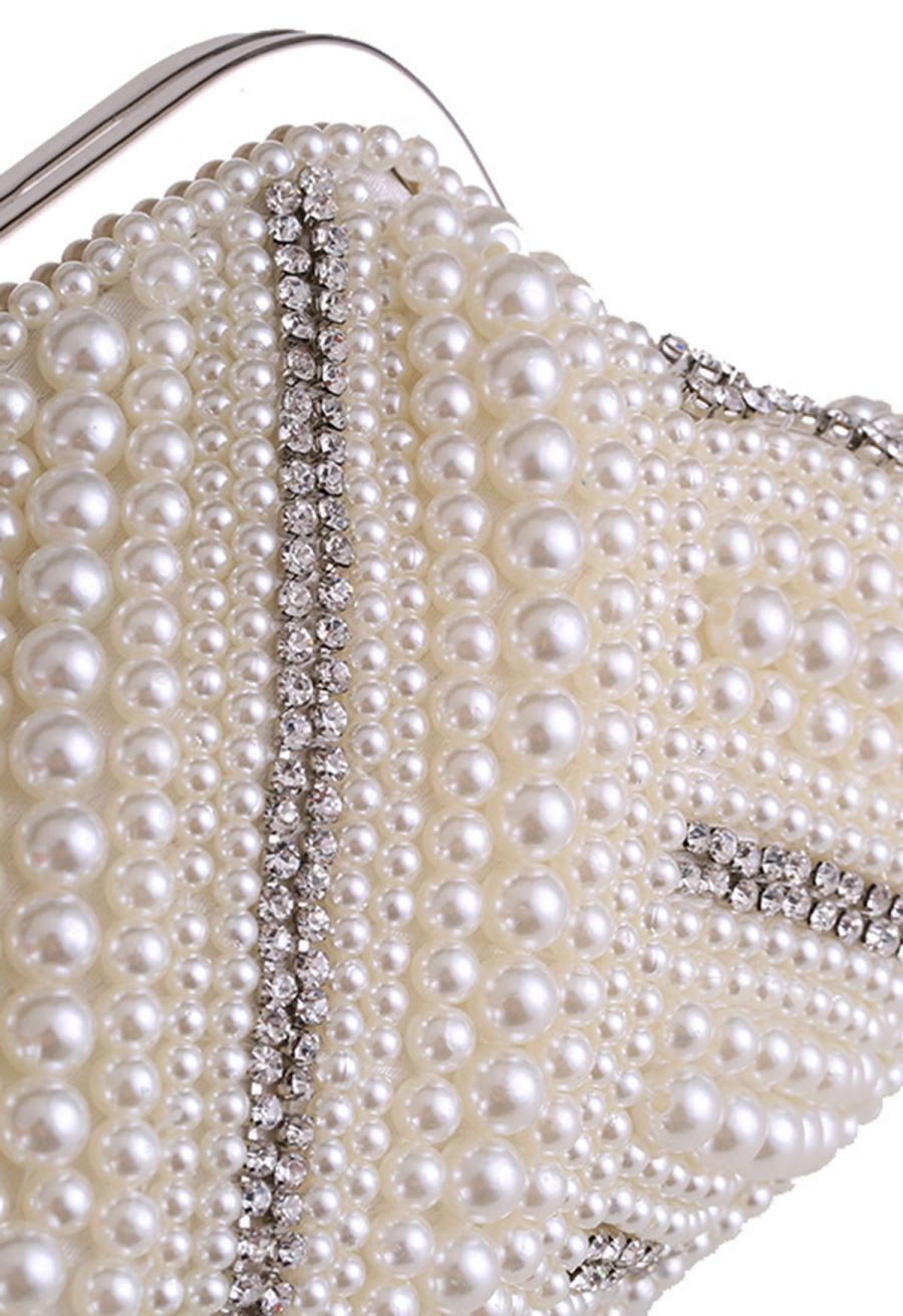 Herringbone Full Pearl Rhinestone Clutch