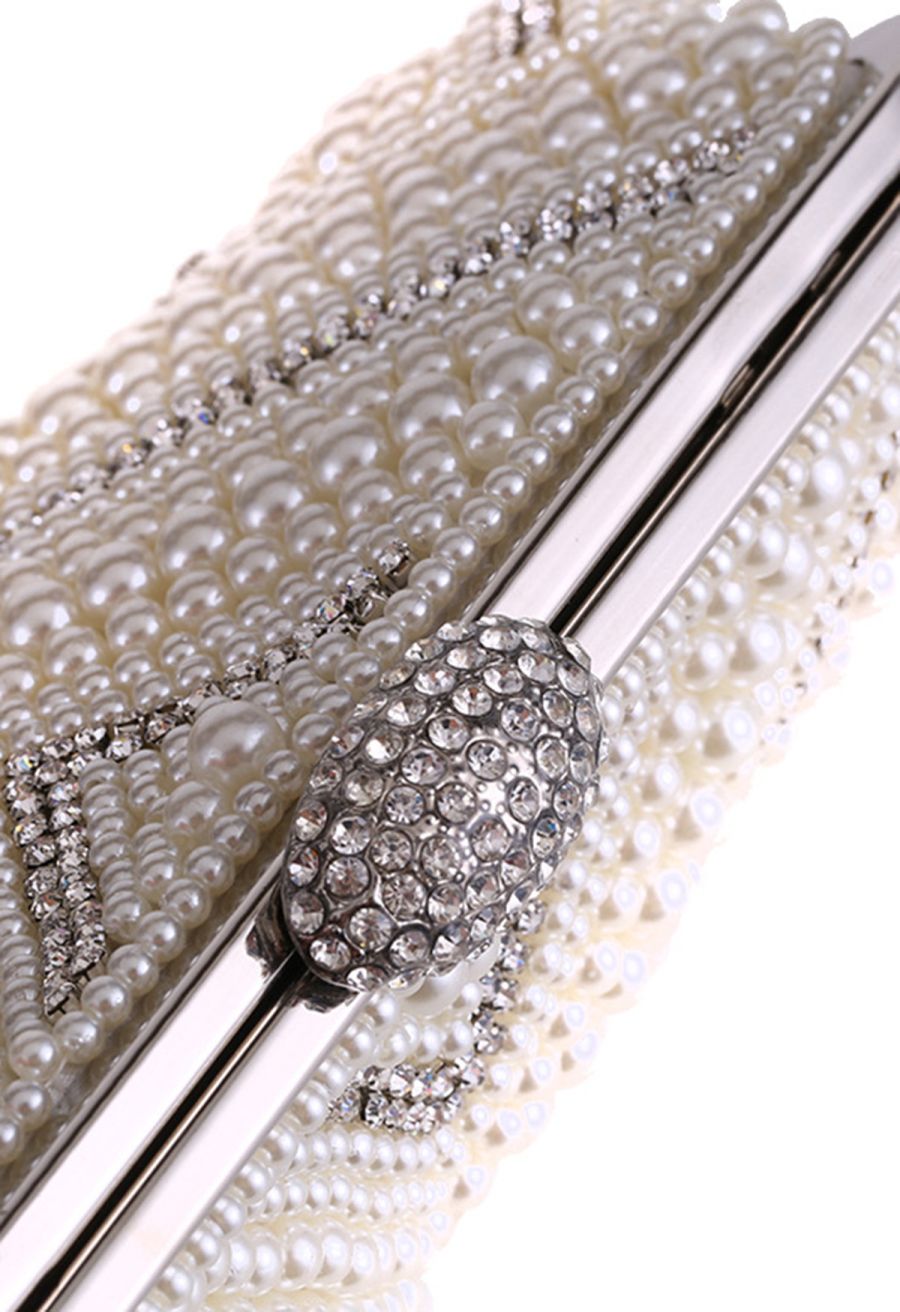 Herringbone Full Pearl Rhinestone Clutch
