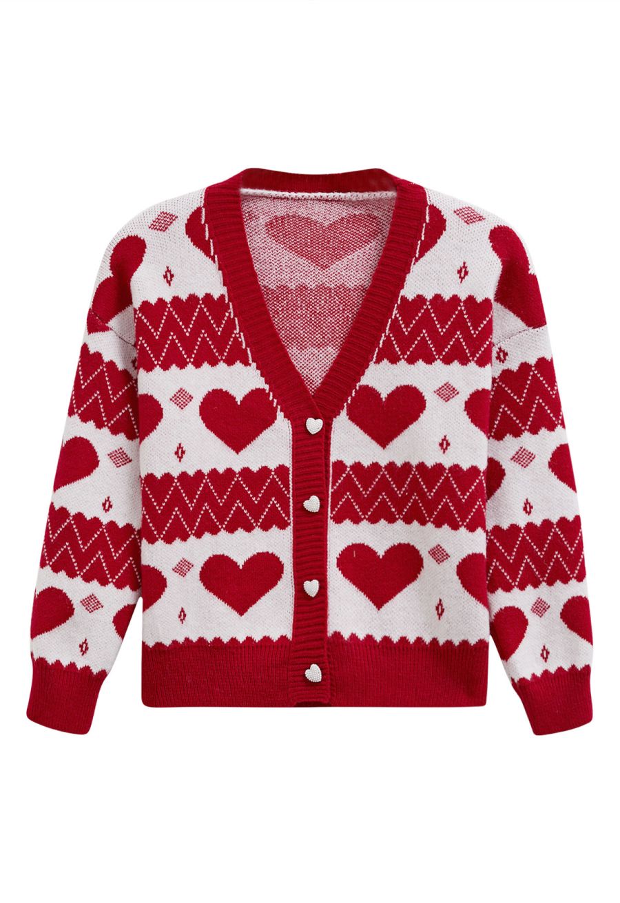 Gentle Red Heart Cropped Knit Cardigan