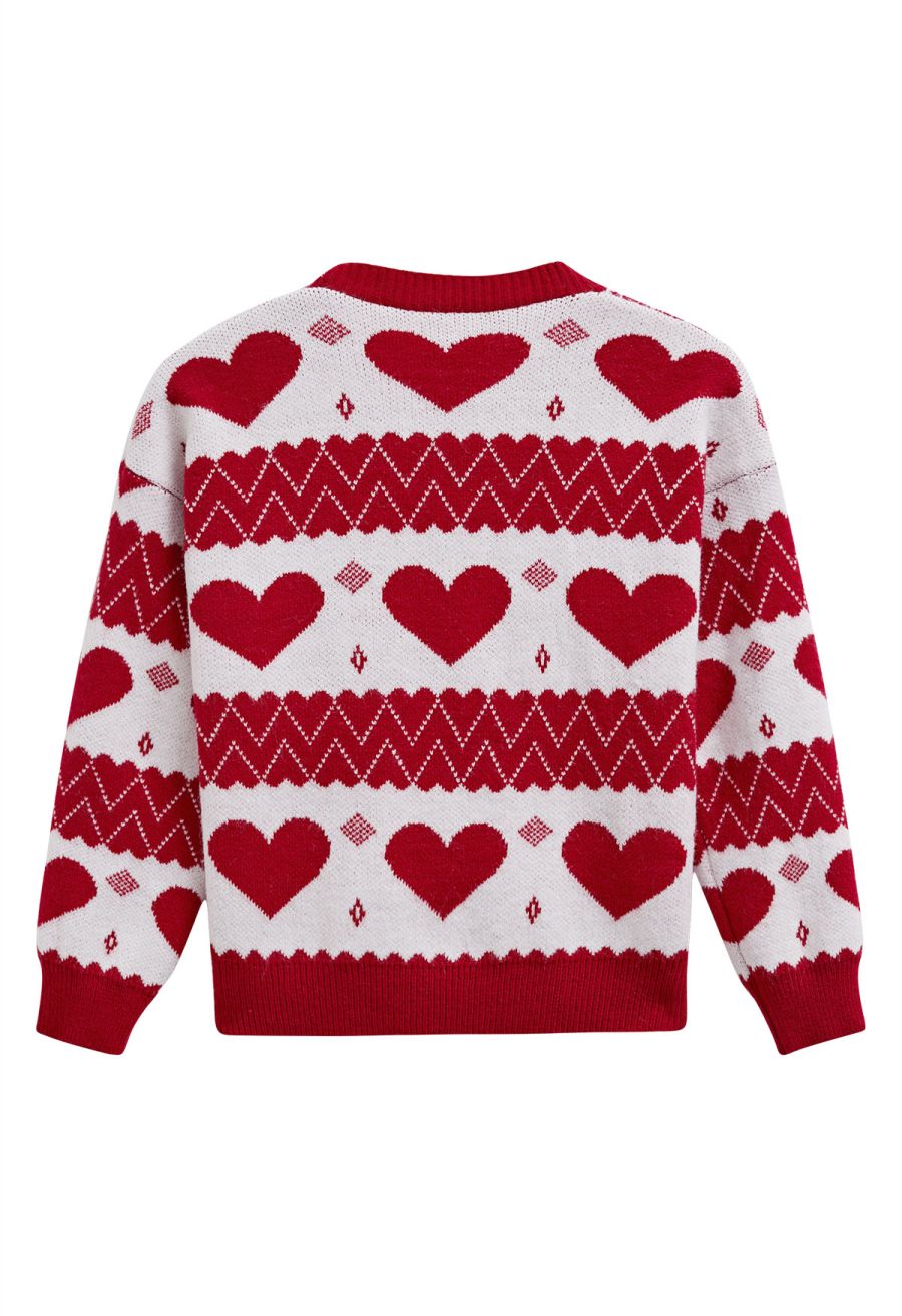 Gentle Red Heart Cropped Knit Cardigan