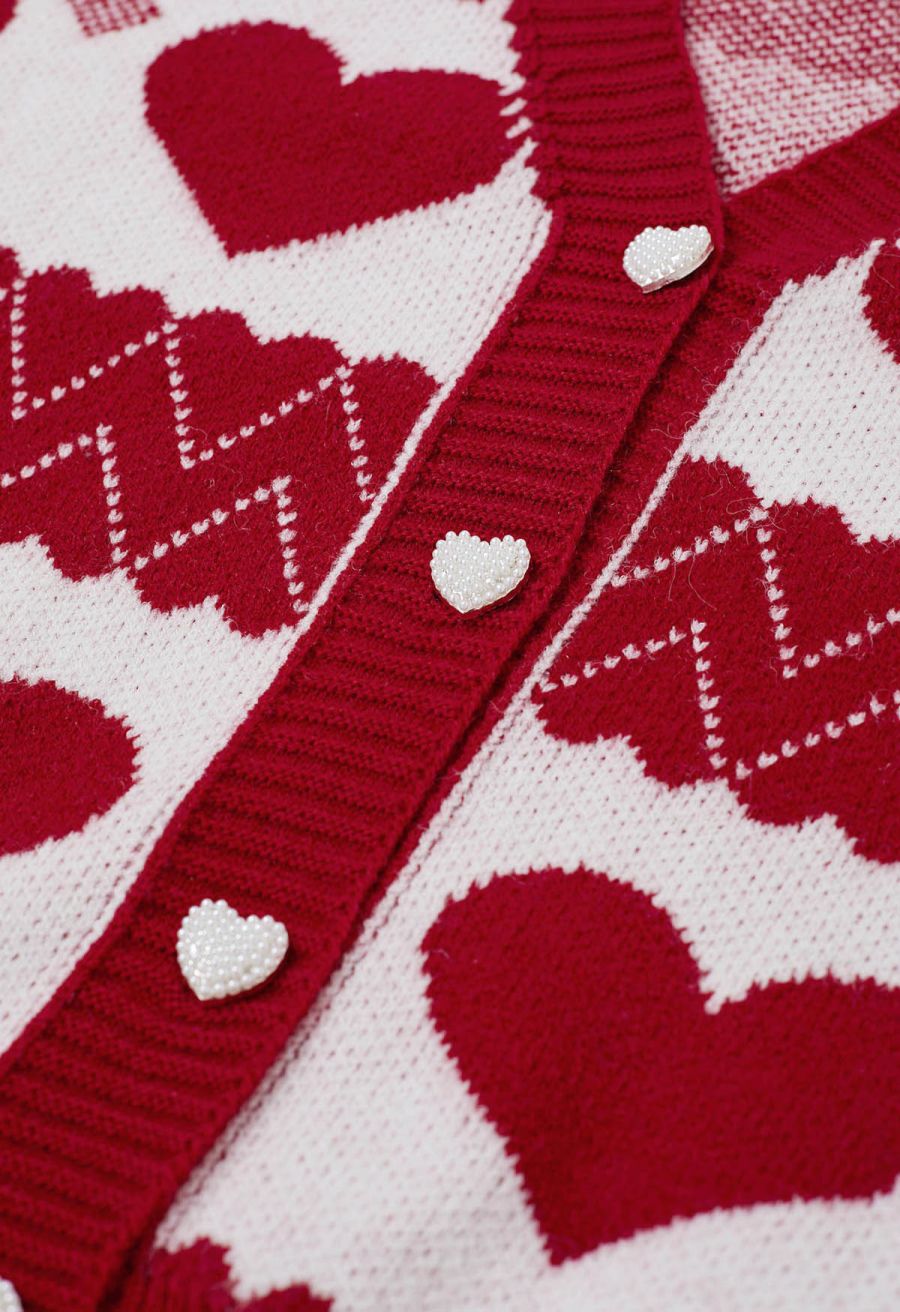 Gentle Red Heart Cropped Knit Cardigan