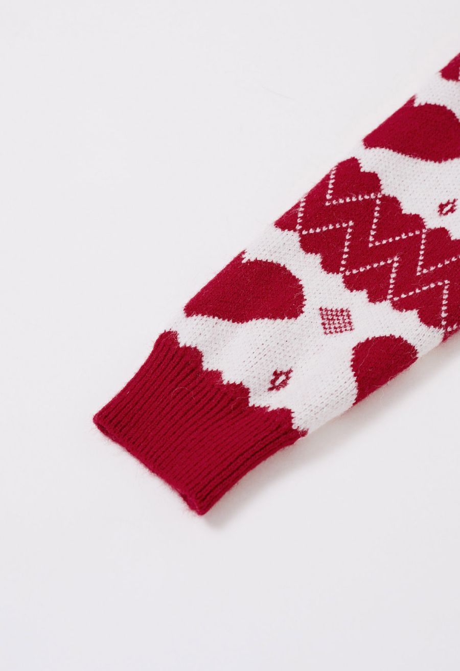 Gentle Red Heart Cropped Knit Cardigan