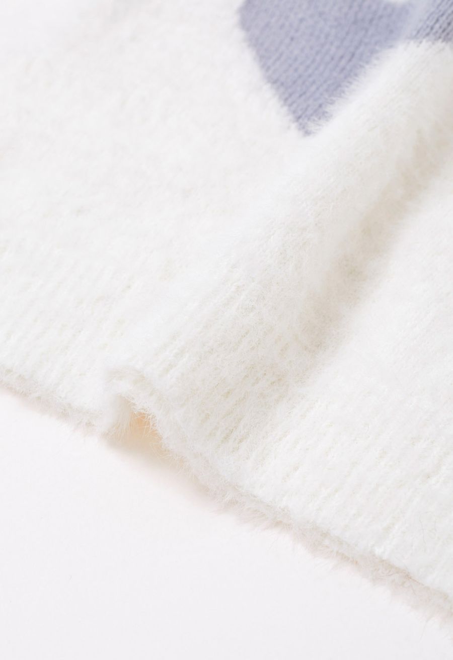 Colorful Heart Pattern Fuzzy Knit Sweater