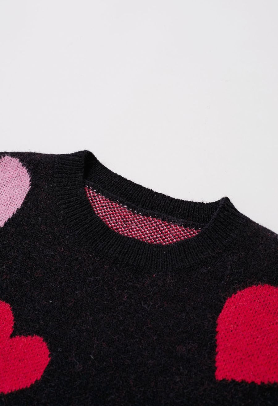 Cozy Love Heart Pattern Knit Sweater