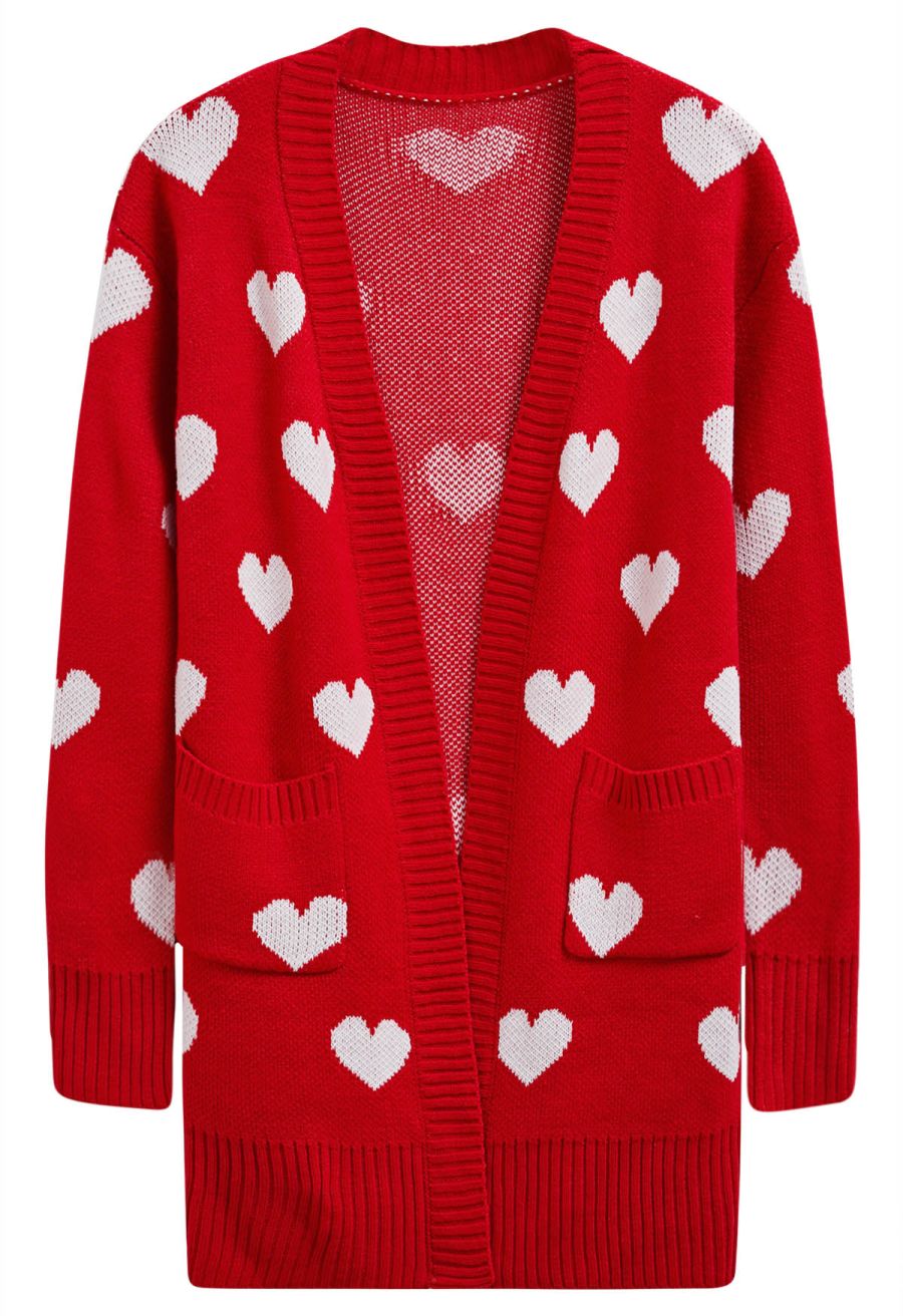 Love Embrace Open Front Knit Cardigan in Red